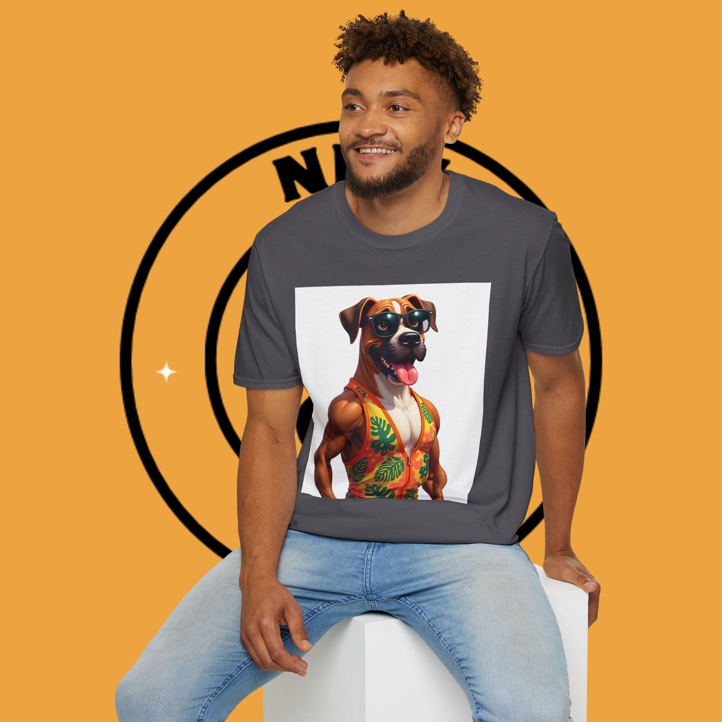 "Buff Beach Boxer" Summer Vacation T-Shirt / Buff Boxer Dog T-Shirt - Funny Muscular Beach Dog Tee