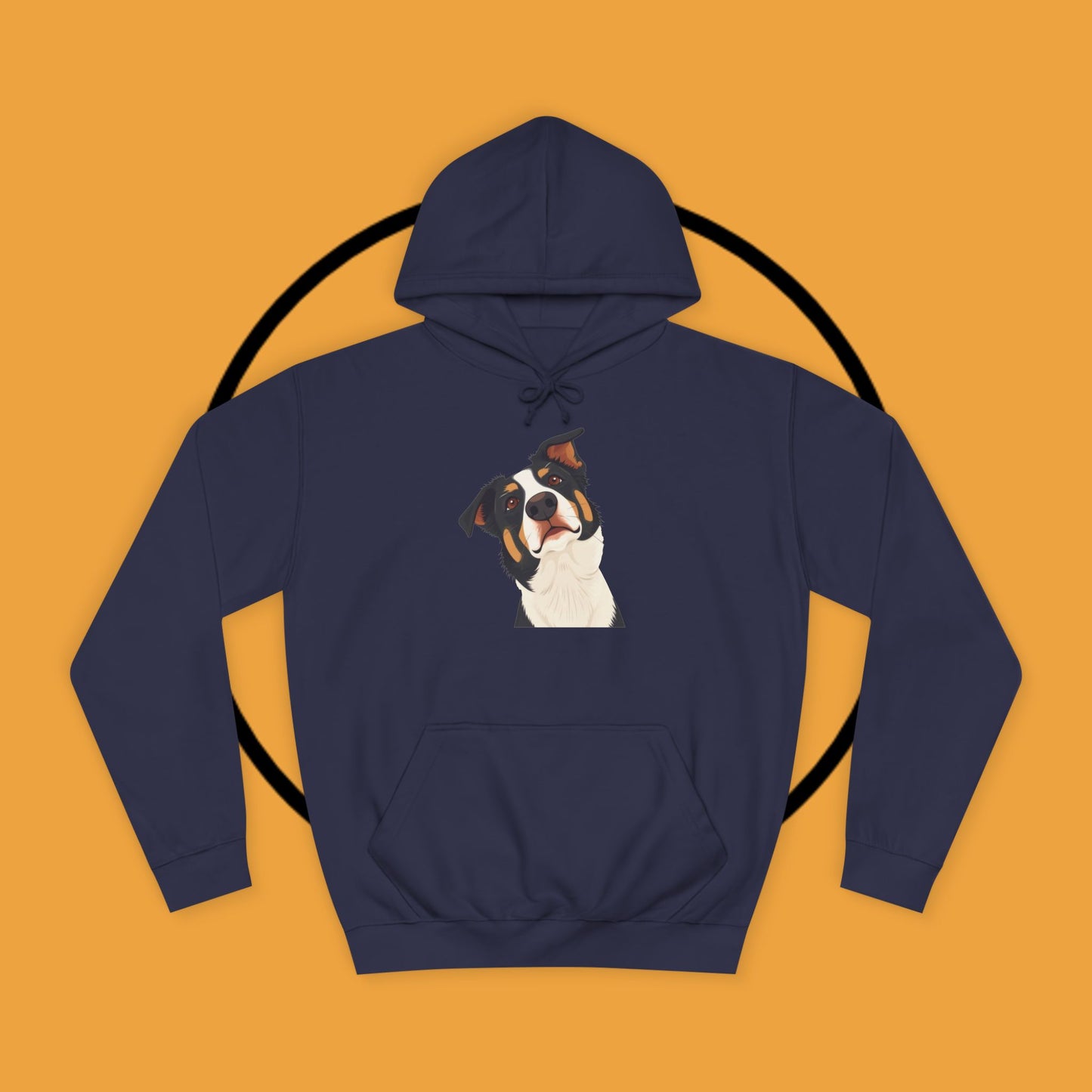 "Happy Border Collie Hoodie - Playful Cartoon Dog with Tilted Head Design | Cute Animal Streetwear"