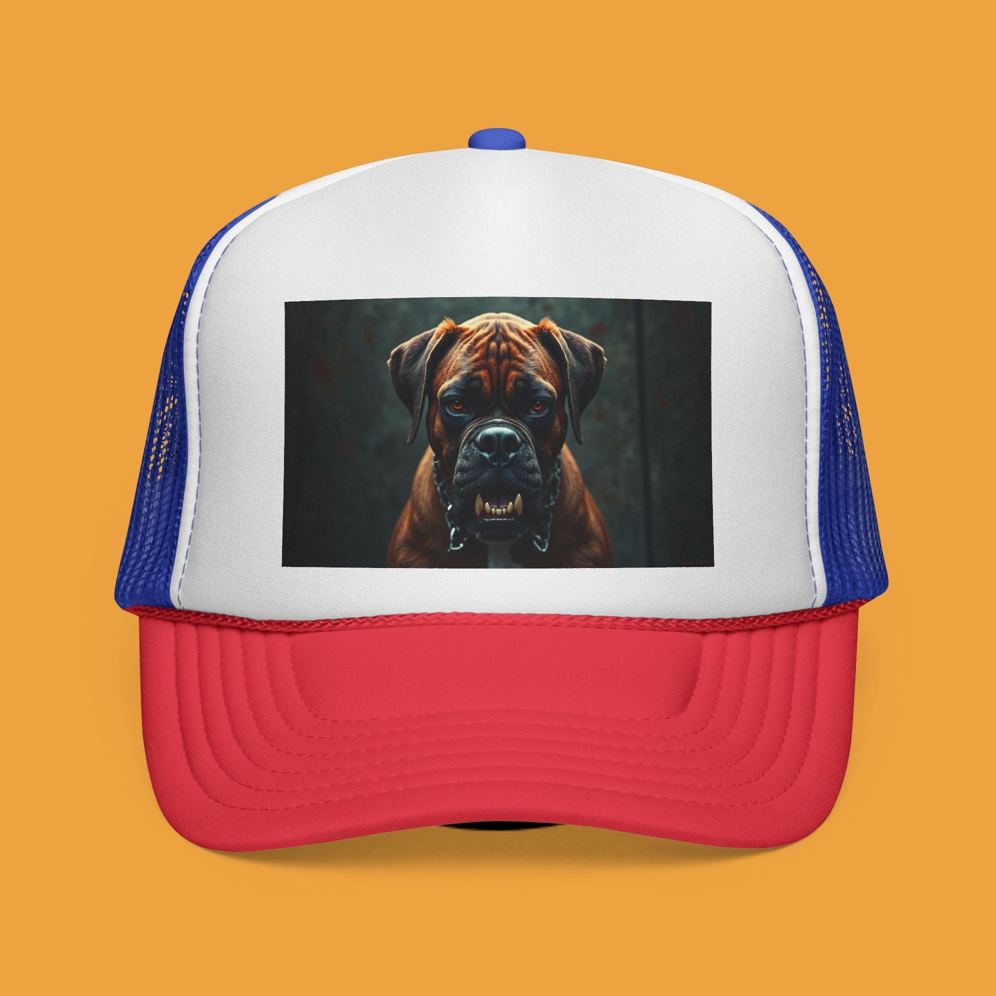 "Alpha Boxer Dog Trucker Cap - Fierce Guardian Design | Realistic Portrait Snapback Hat | Protective Breed Baseball Cap"