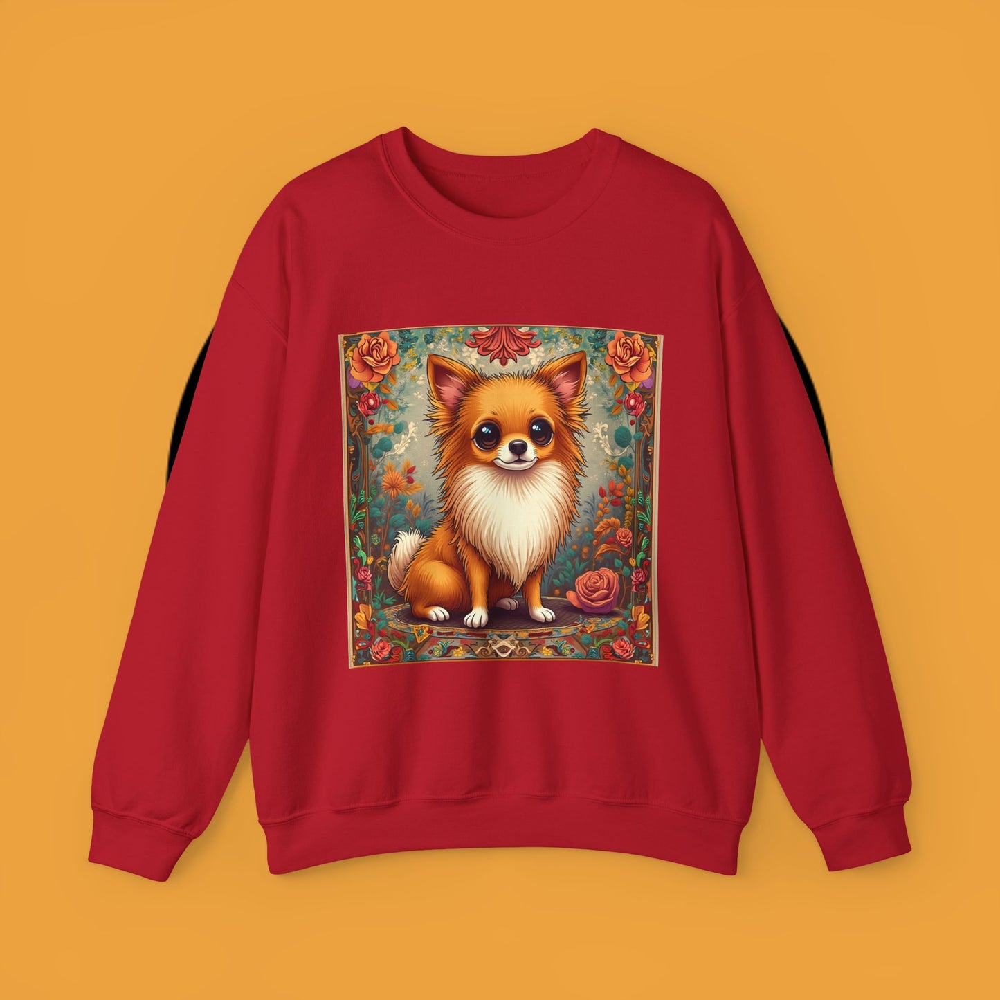 Victorian Chihuahua Garden Sweatshirt | Ornate Floral Dog Portrait | Botanical Pet Art Design