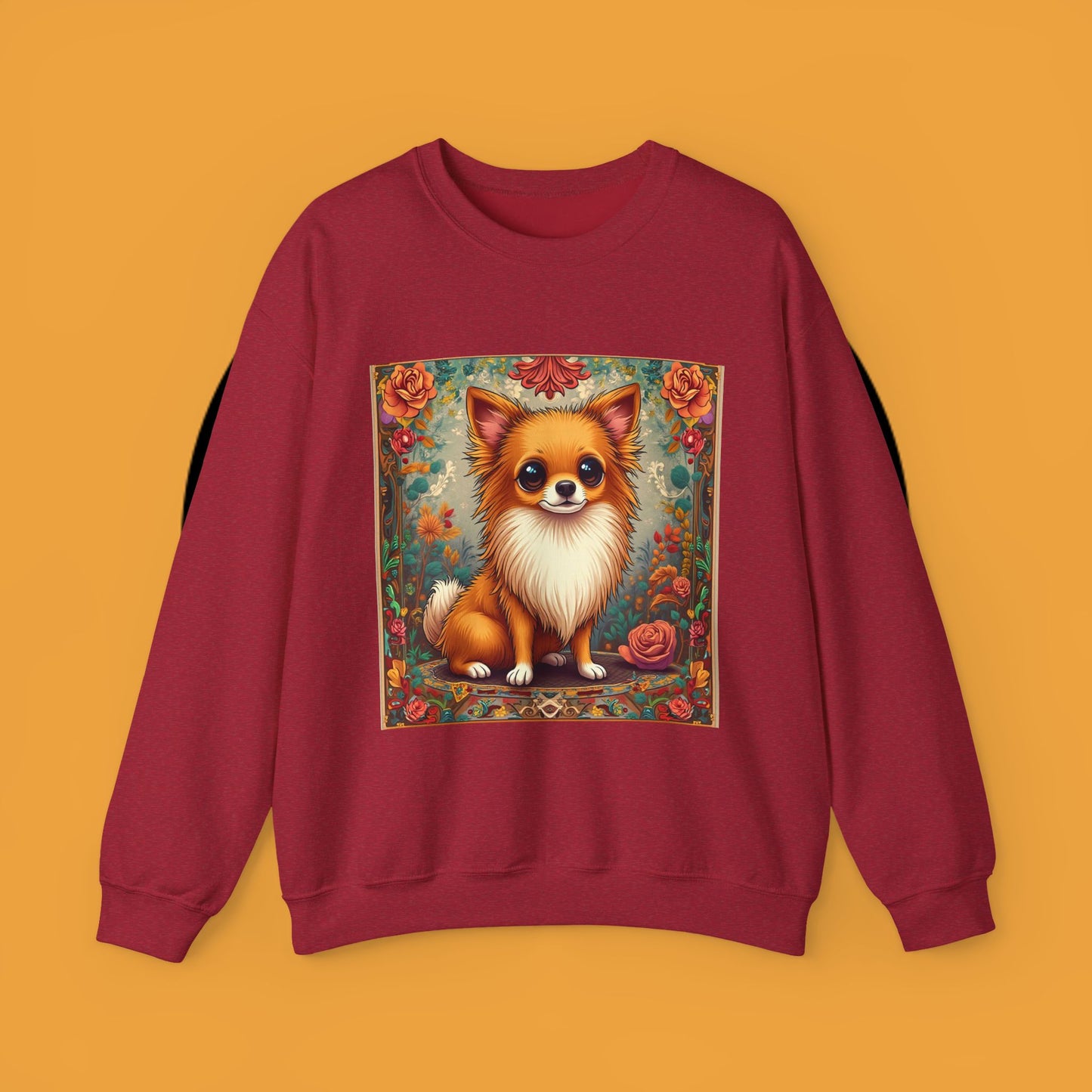 Victorian Chihuahua Garden Sweatshirt | Ornate Floral Dog Portrait | Botanical Pet Art Design