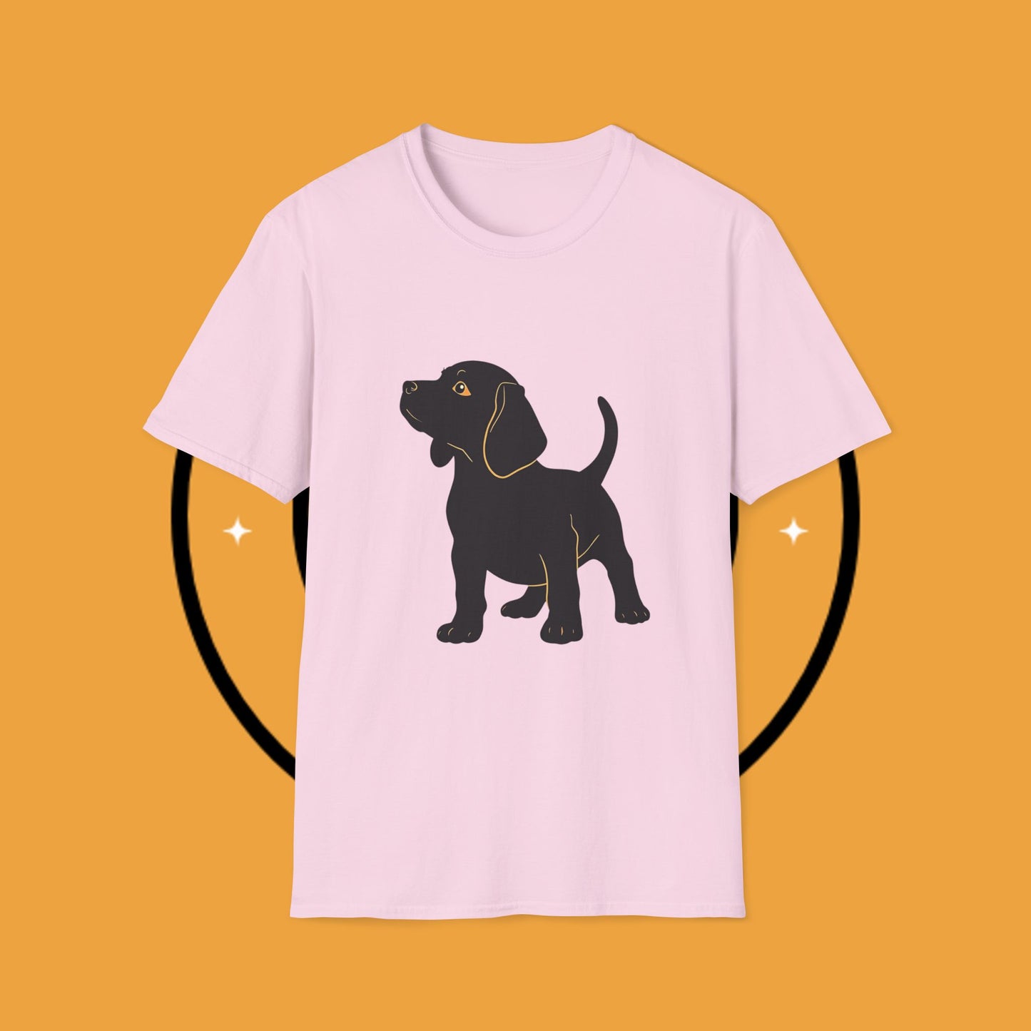 Minimalist Black Beagle Puppy T-Shirt - Simple Dog Silhouette Design | Modern Pet Lover Tee with Gold Accents