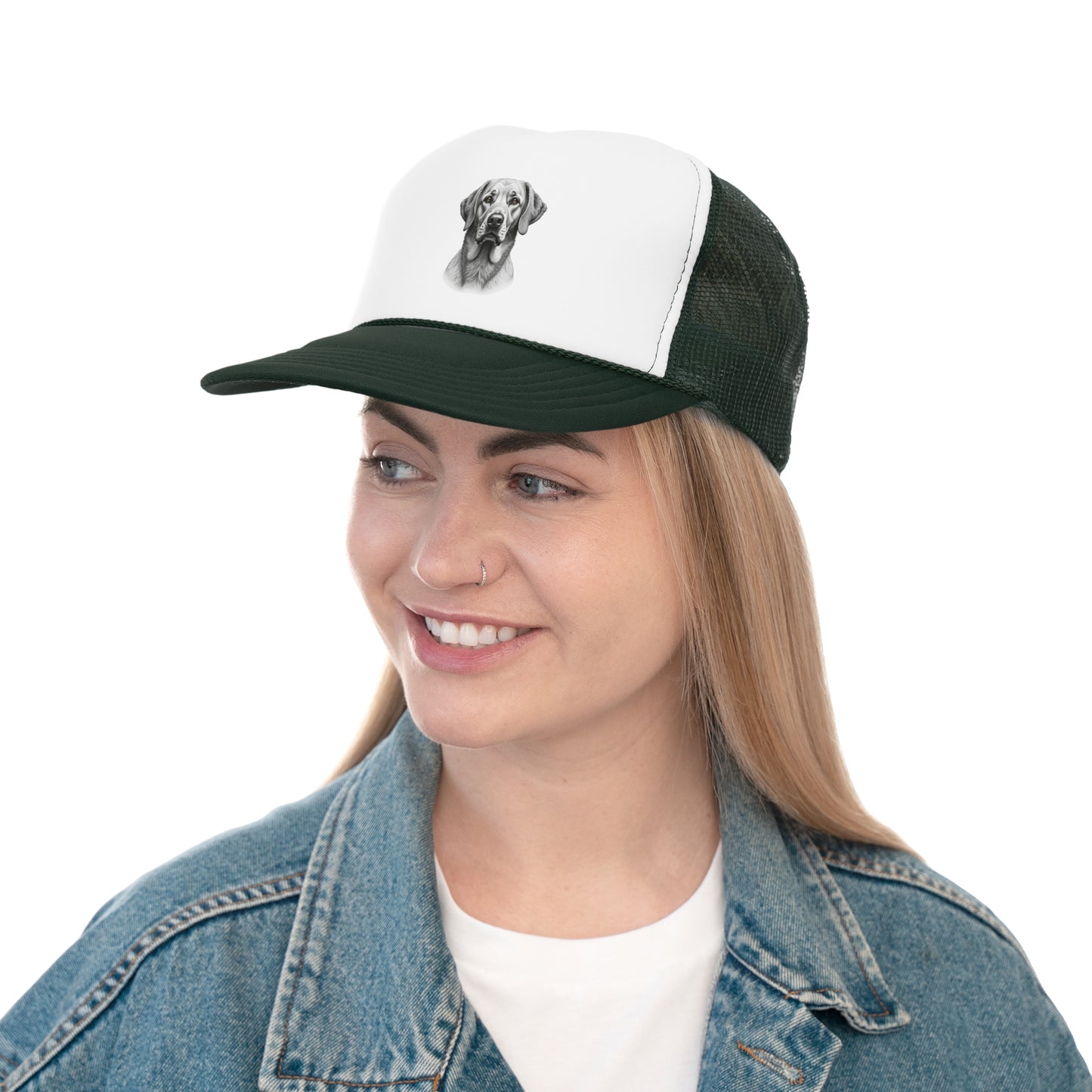 Hyperrealistic Labrador Trucker Cap - Professional Black White Portrait - Unisex Artistic Cap