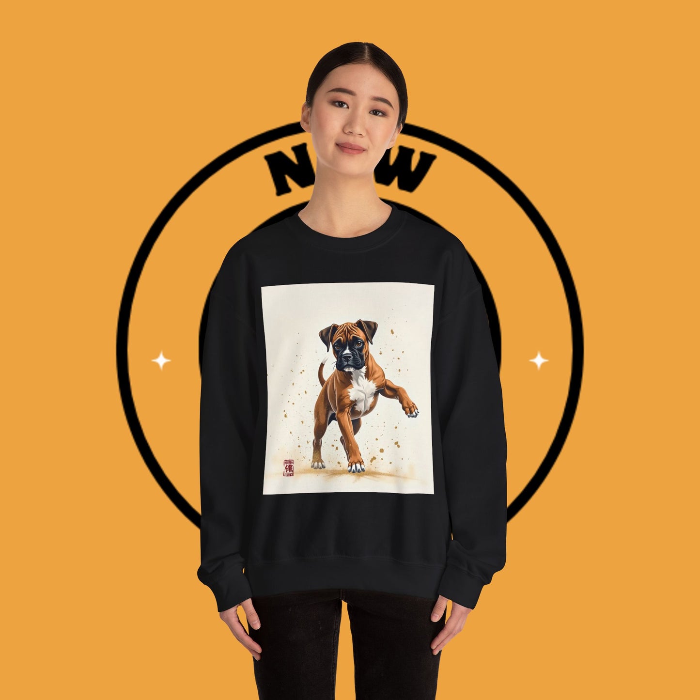 Running Boxer Puppy Crewneck Sweatshirt | Artistic Dog Lover Gift | Dynamic Movement Design