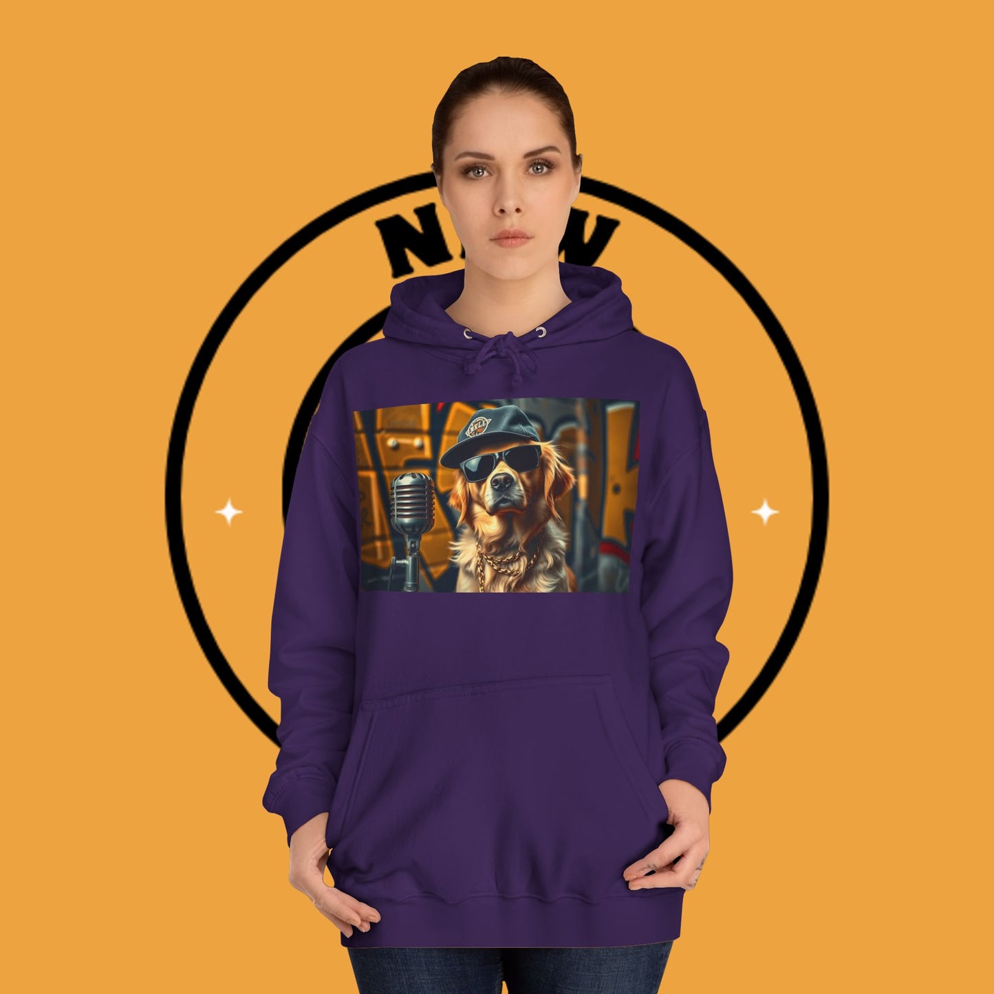Hip Hop Hound - Cool Dog Rapper with Microphone - Rapper Dog Hoodie: Street Style Icon with Retro Vibes - Unisex Hoodie