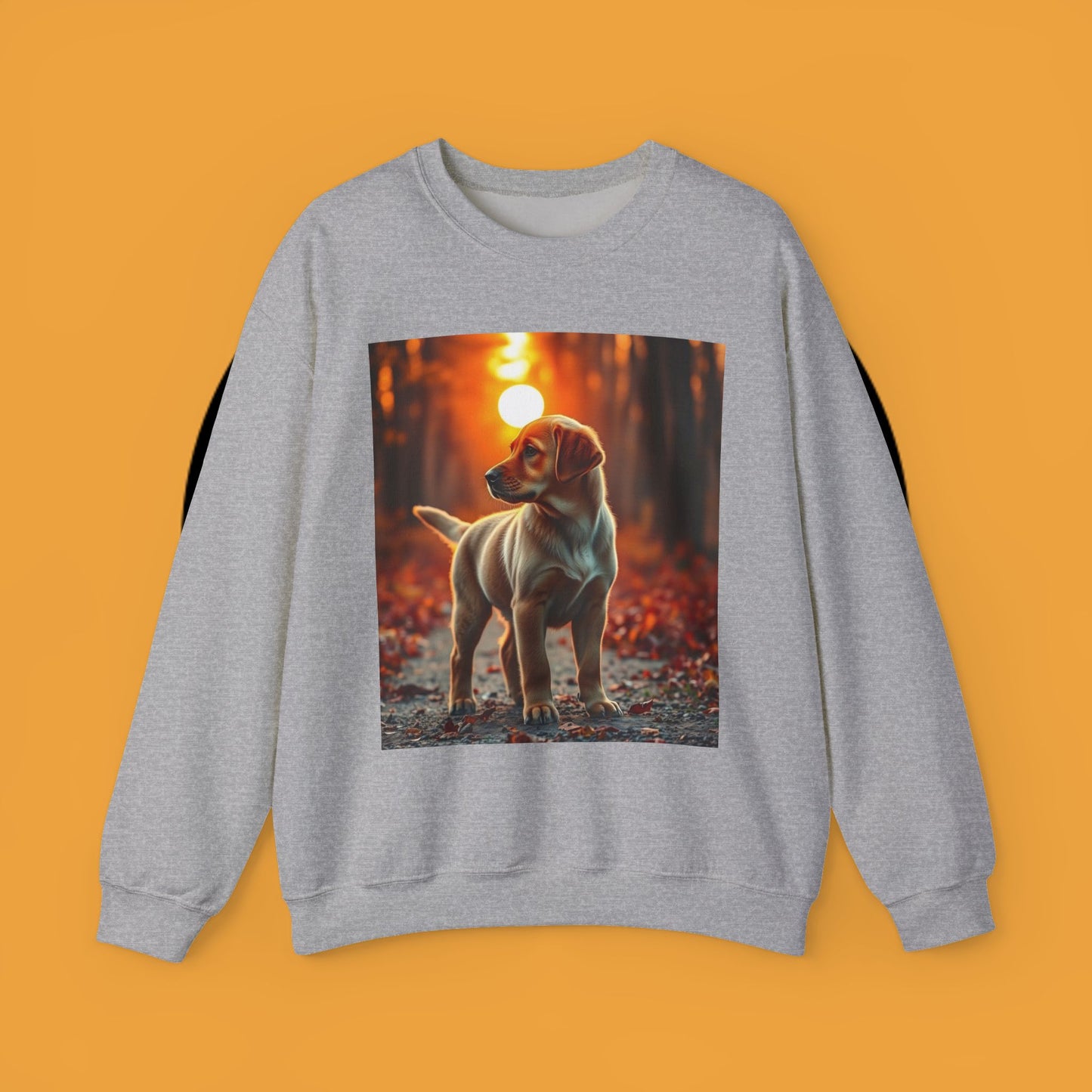 Crewneck Sweatshirt - Labrador Puppy in Autumn Forest with Golden Sunset Light Design