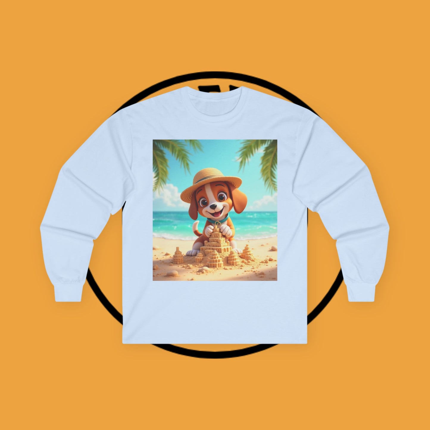 Beach Puppy Building Sandcastle Long Sleeve Shirt - Summer Tee