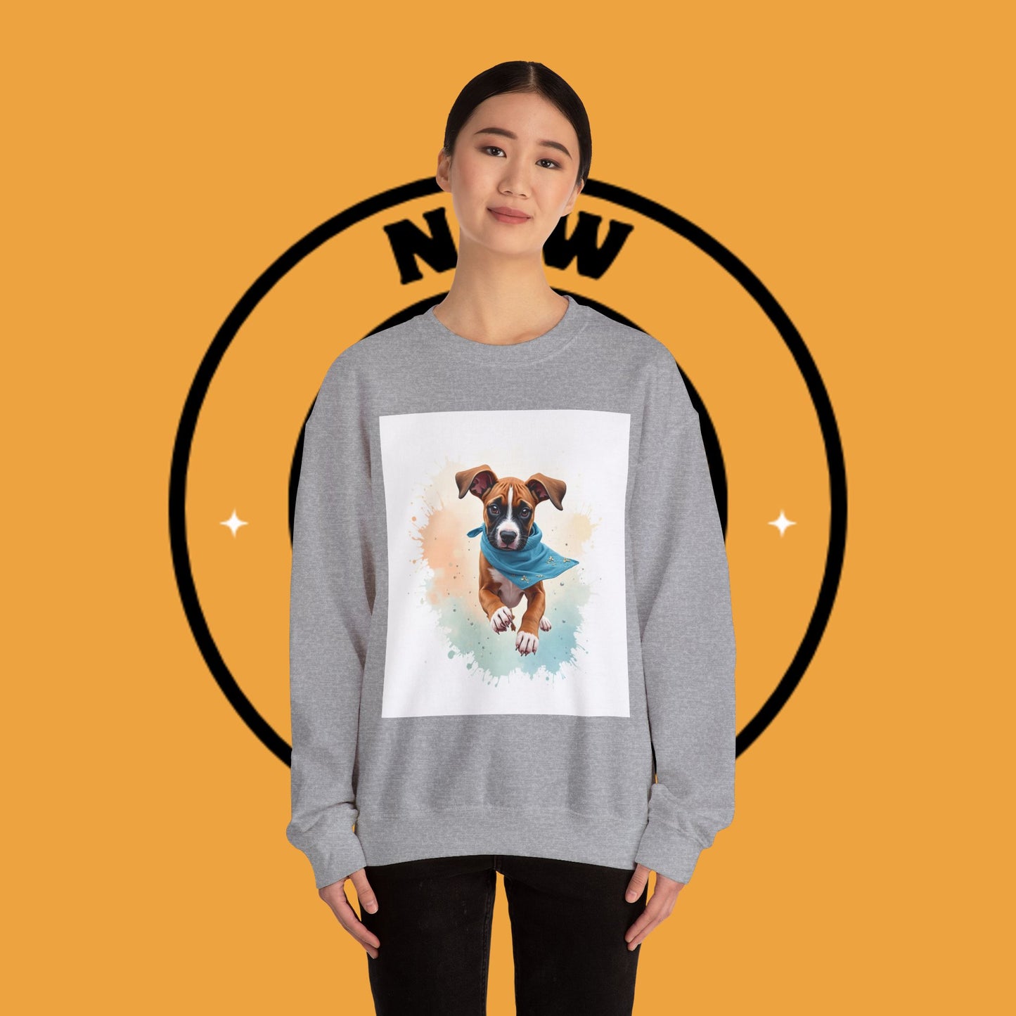 Watercolor Puppy Bandana Crewneck Sweatshirt - Artistic Dog Portrait - Unique Pet Lover Gift
