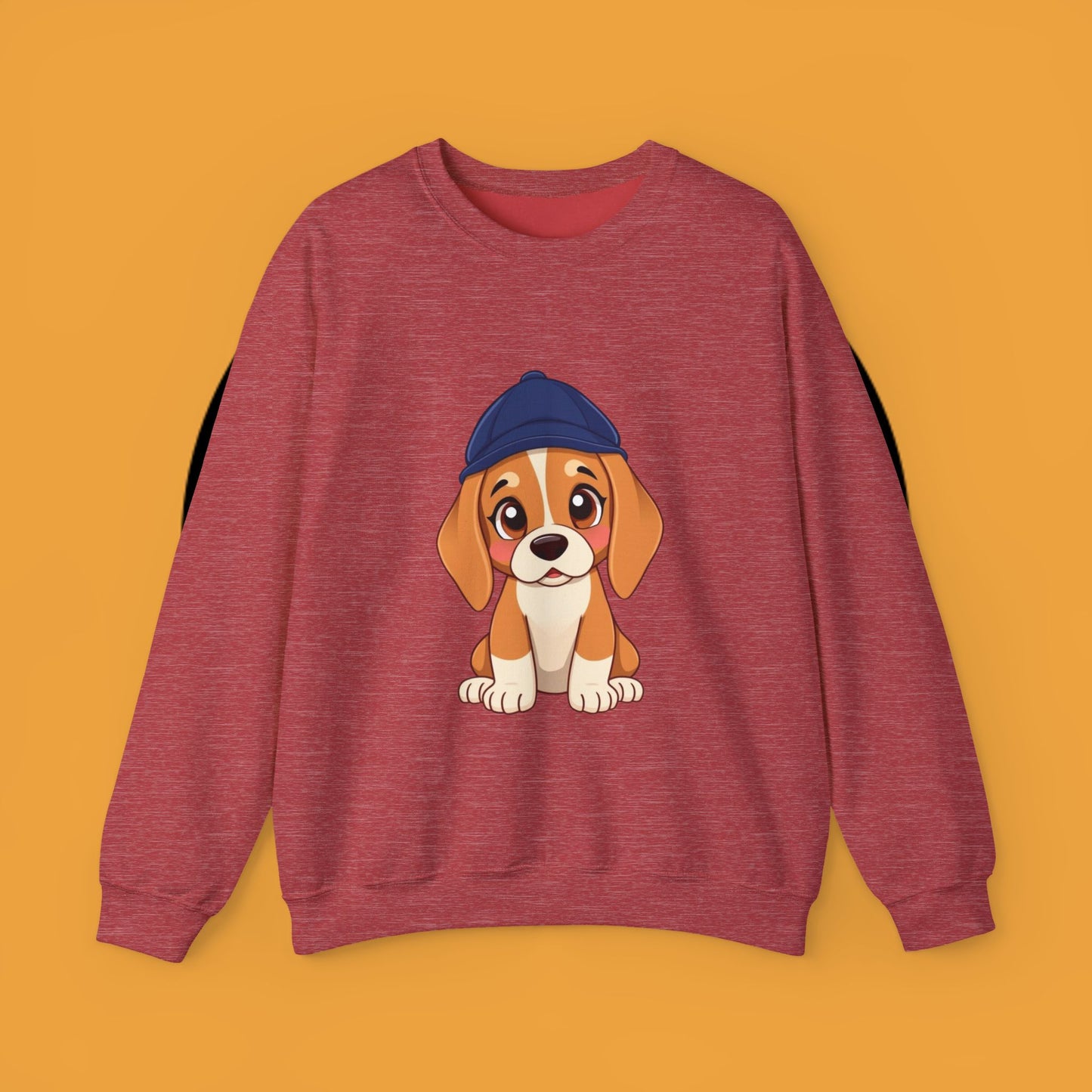 Beagle Puppy Crewneck Sweatshirt with Hat - Adorable Kawaii Dog Design