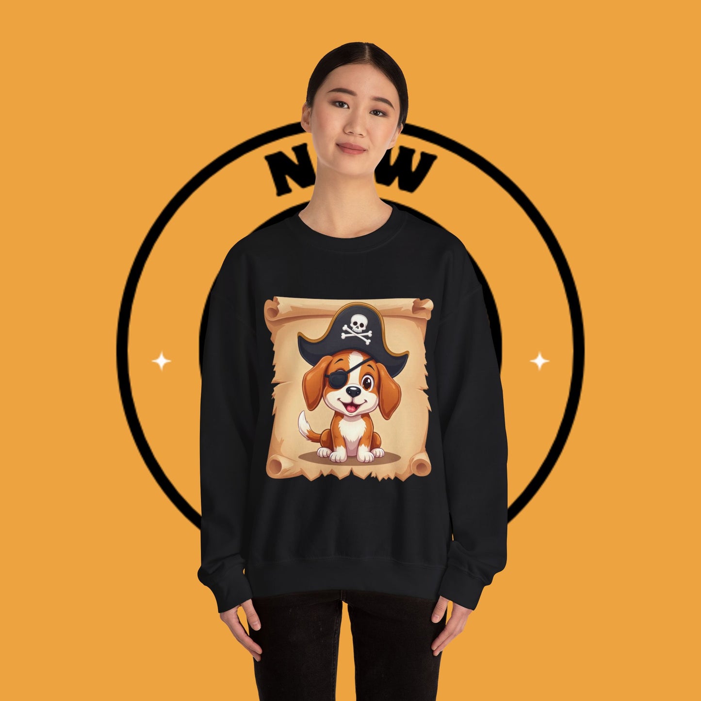 Pirate Dog Crewneck Sweatshirt - Buccaneer Beagle Design with Patch and Hat