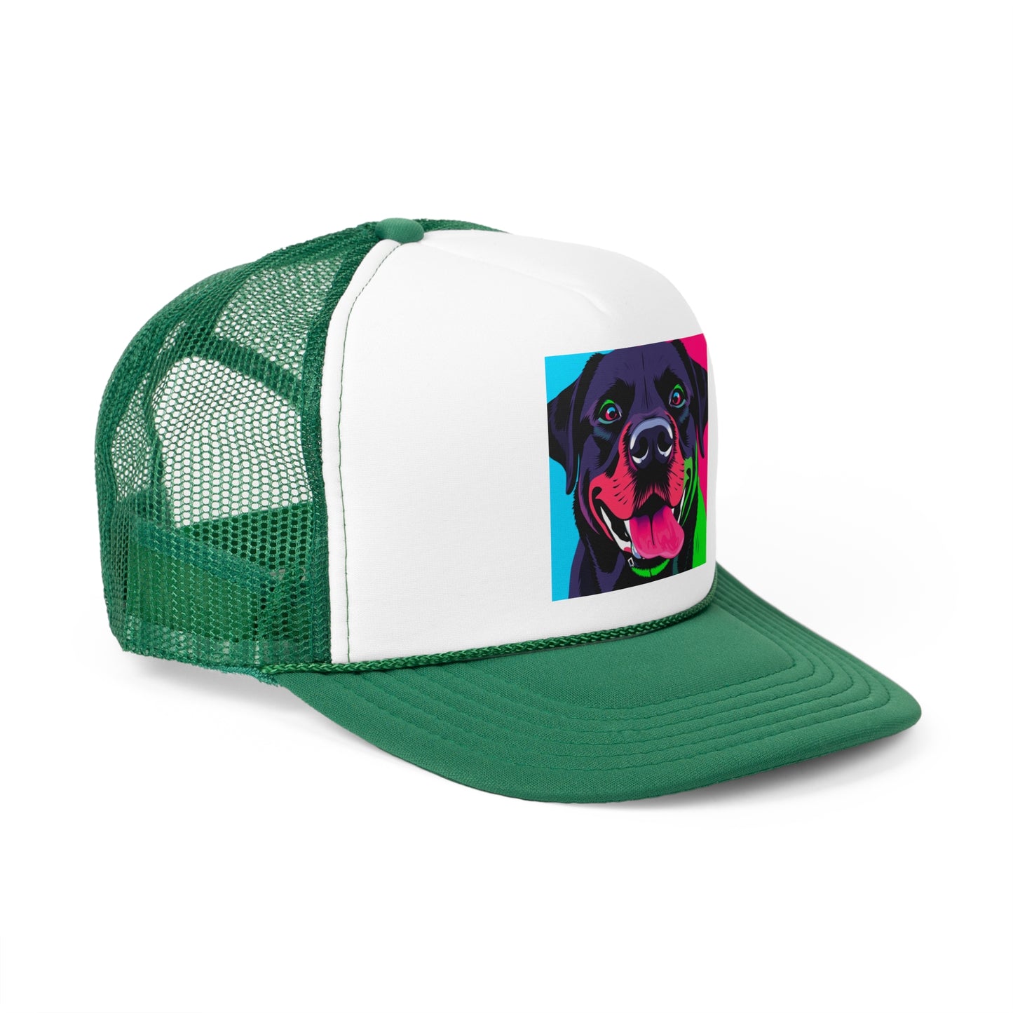 Psychedelic Pop Art Dog Trucker Hat - Vibrant Neon Colors Lab Portrait Cap - Perfect for Pet Lovers