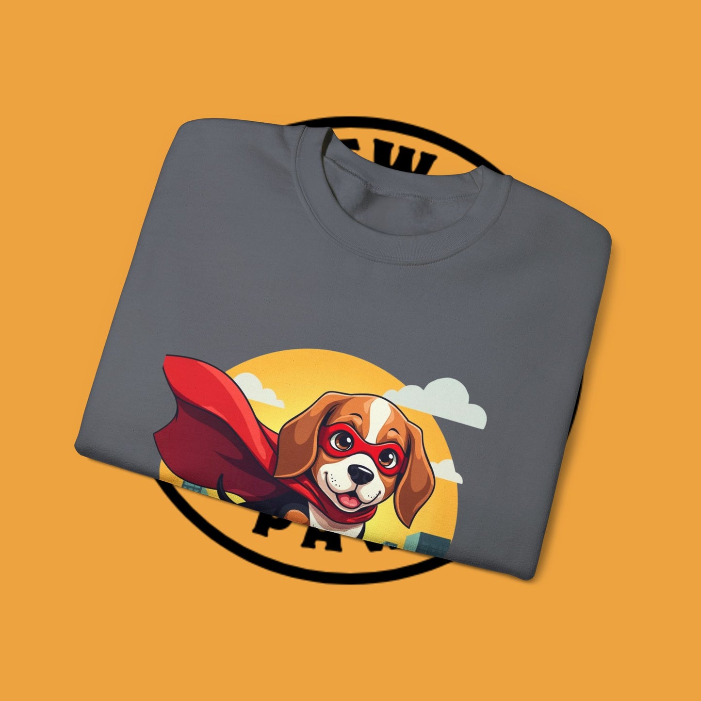 Superhero Dog Crewneck Sweatshirt - Flying Beagle Design with Red Cape and Mask
