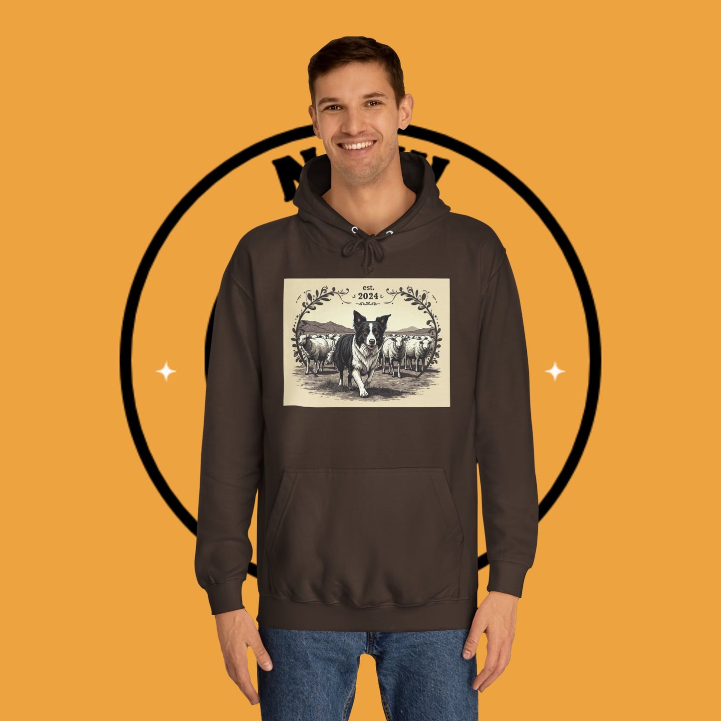 "Border Collie Sheep Herding Hoodie - Vintage Farm Life Est. 2024 Sweatshirt | Premium Pastoral Dog Design"