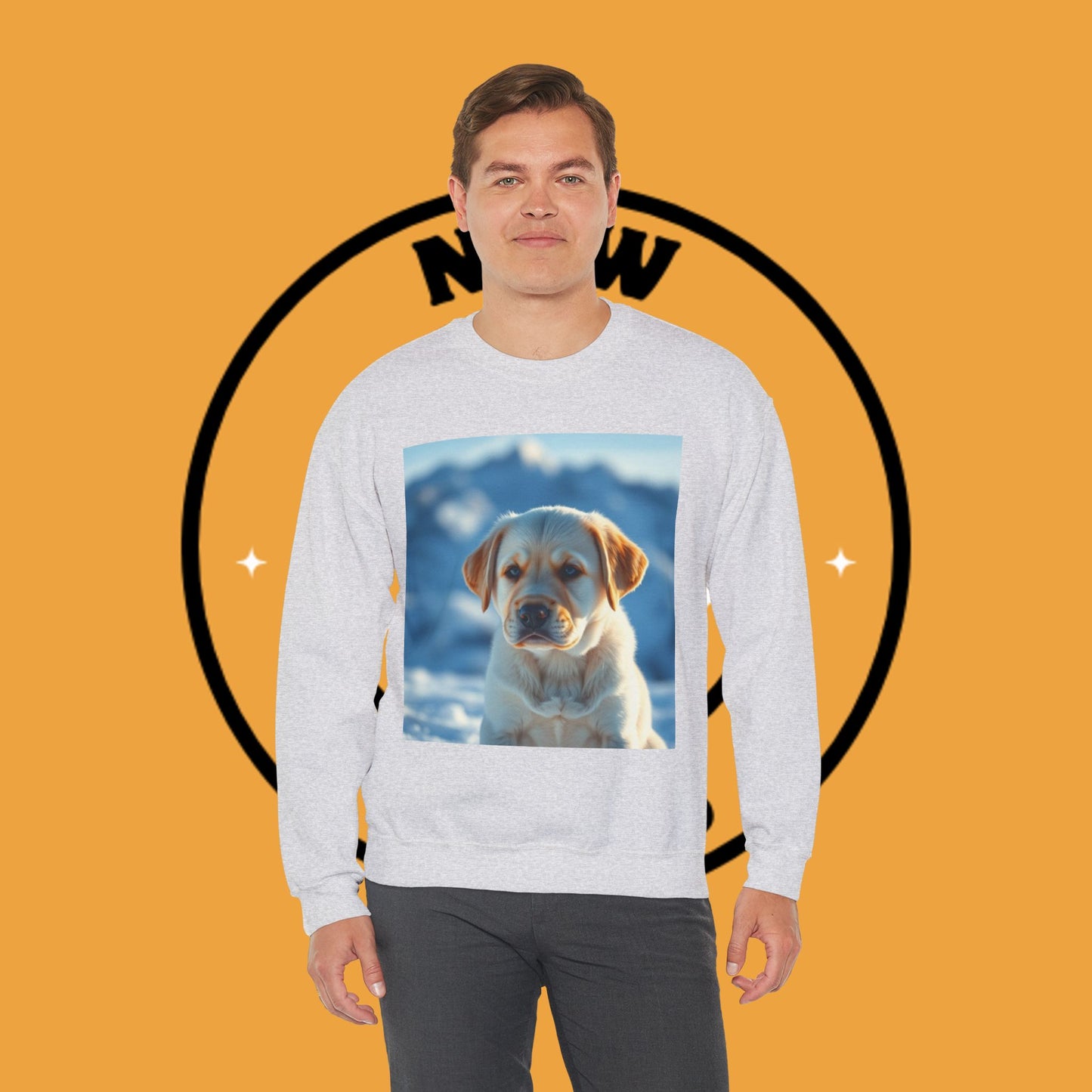Crewneck Sweatshirt - Cute Labrador Puppy with Blue Eyes - Adorable Dog Portrait in Snow