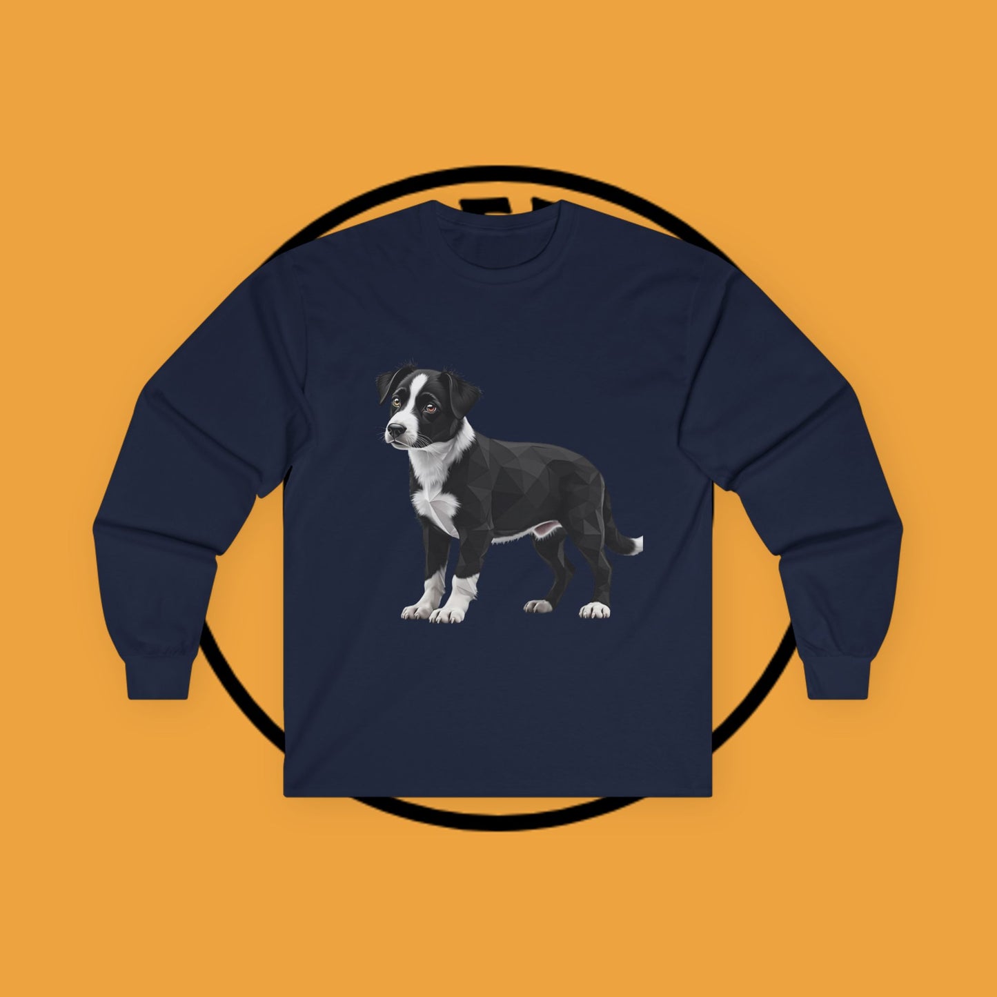 Geometric Border Collie Puppy Long Sleeve Tee - Low Poly Dog Art Shirt | Modern Pet Apparel