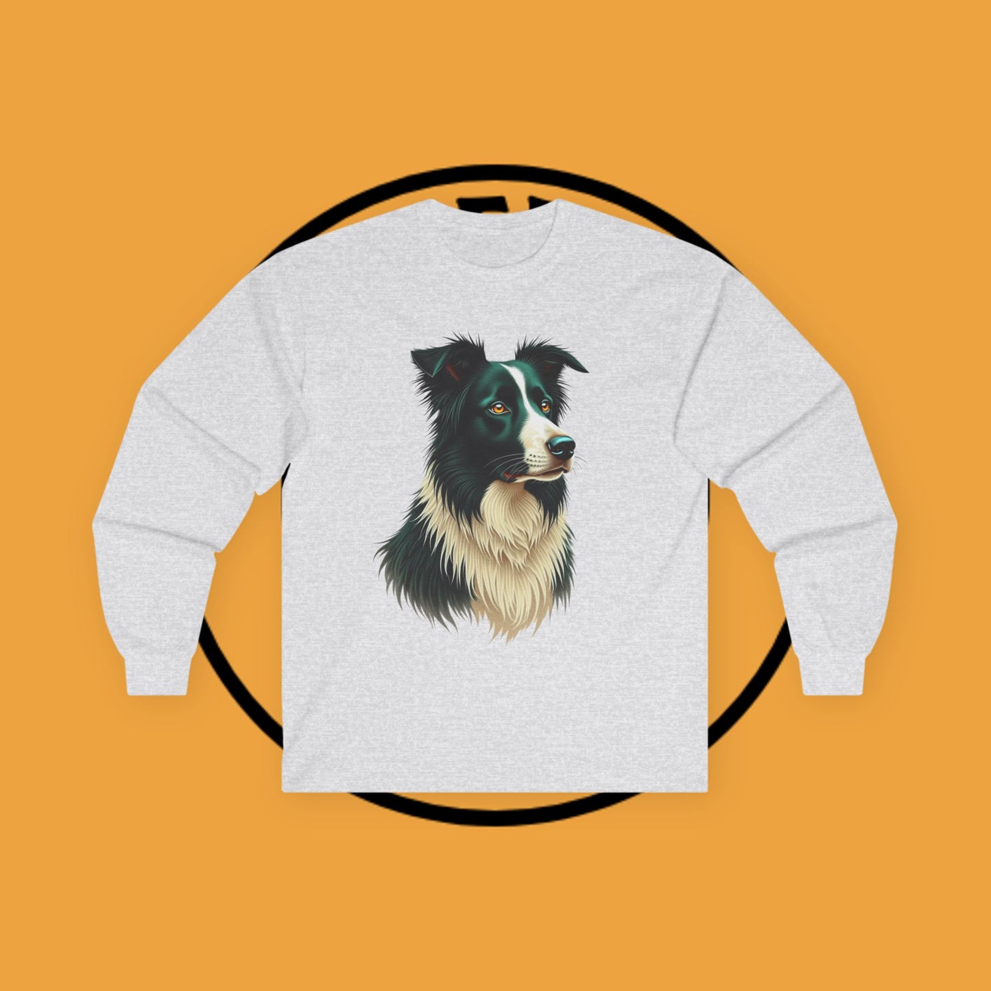 "Majestic Border Collie Portrait Long Sleeve Tee - Realistic Dog Art Shirt - Premium Canine Breed Apparel"
