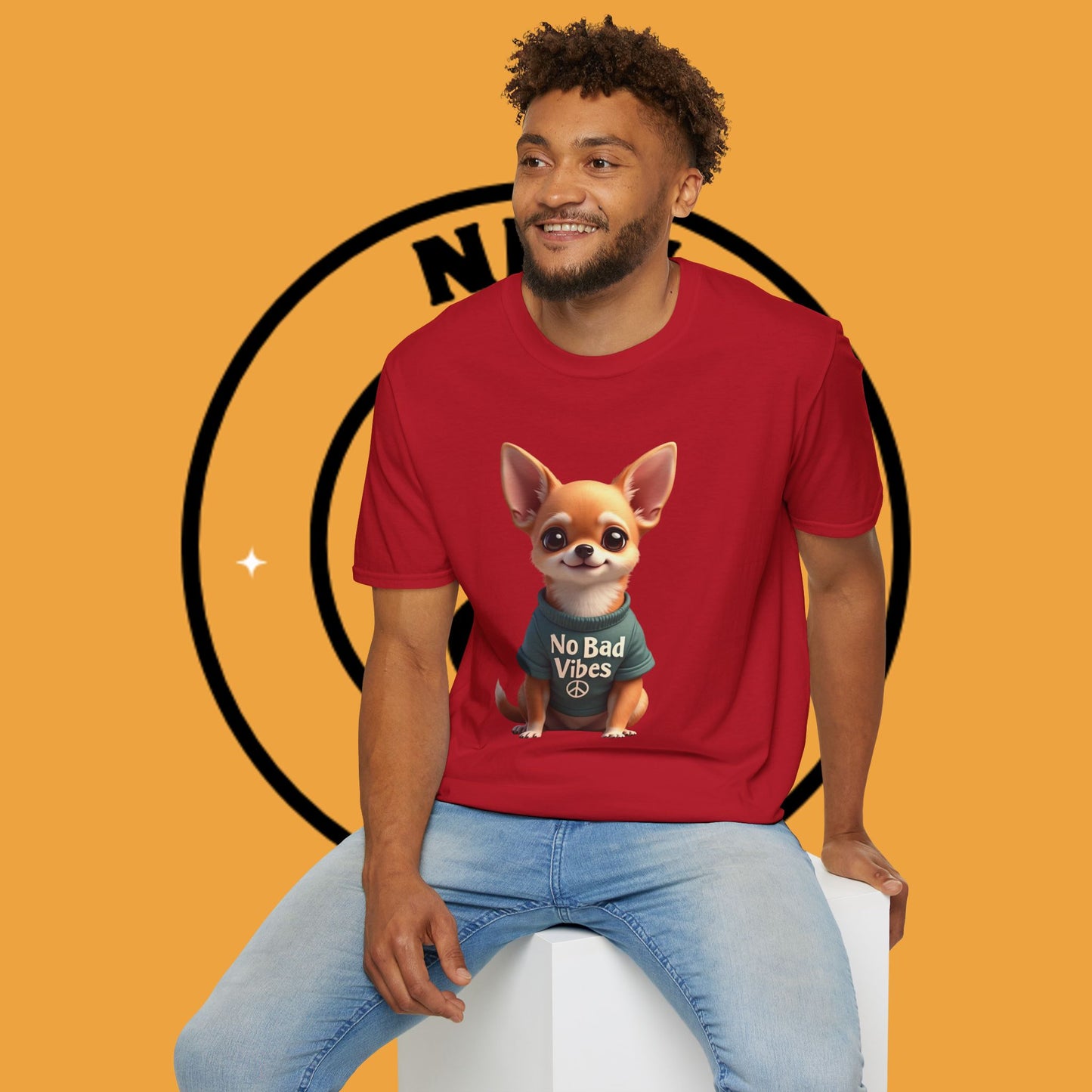 No Bad Vibes Chihuahua T-Shirt - Positive Energy Dog Art - Peace Symbol Pet Tee - Mental Health Wellness Shirt