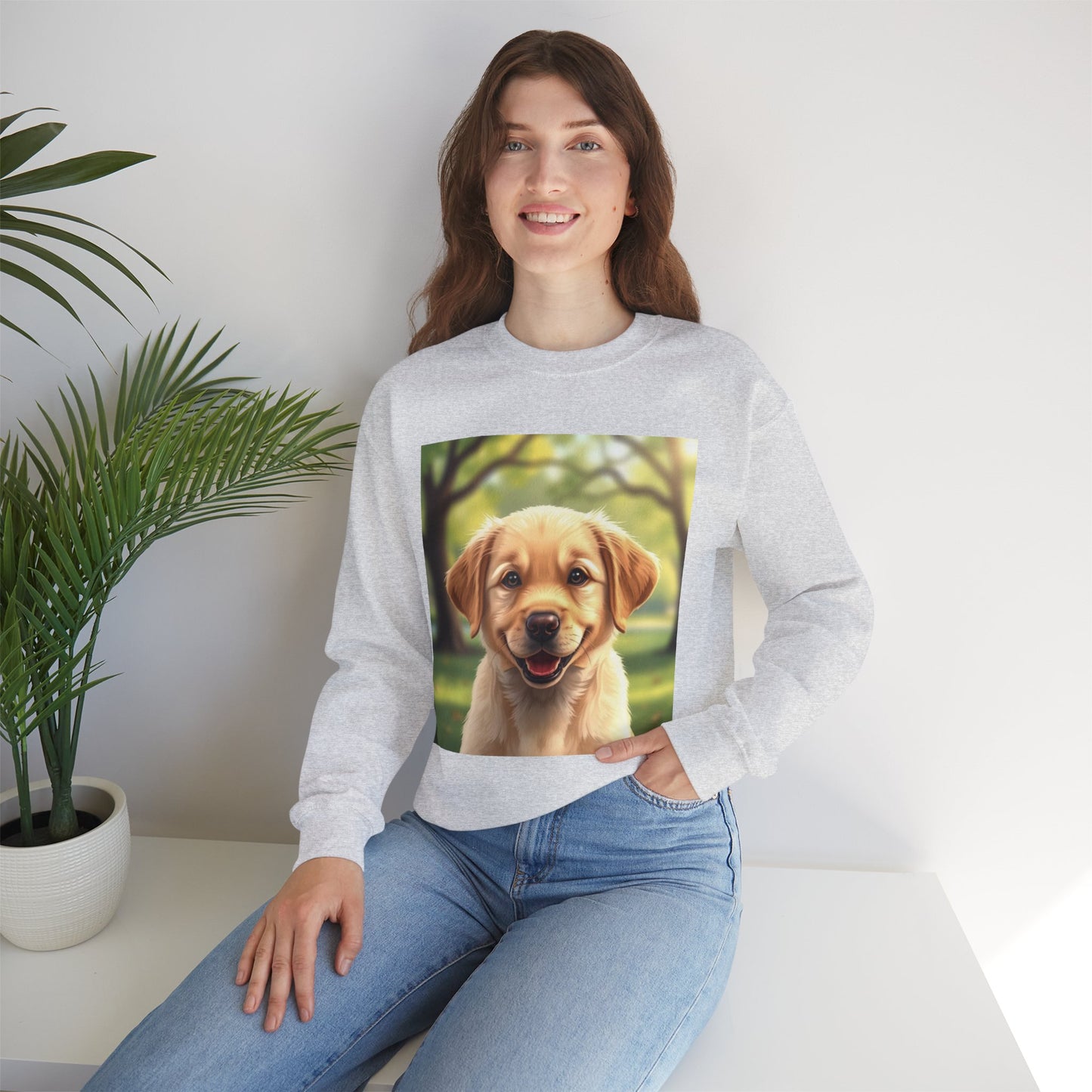 Crewneck Sweatshirt - Adorable Puppy Smiling in the Park - Sweet and Happy Golden Retriever
