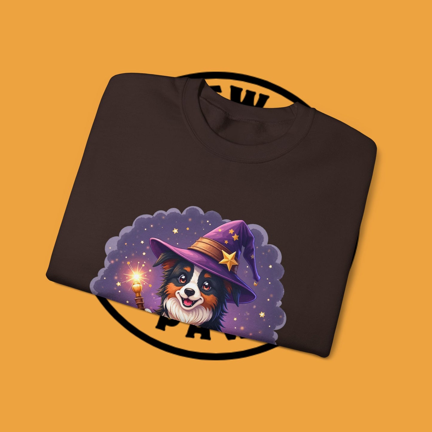 Magical Wizard Dog Crewneck Sweatshirt - Adorable Puppy Magician with Hat & Wand | Fantasy Pet Lover Gift Tee