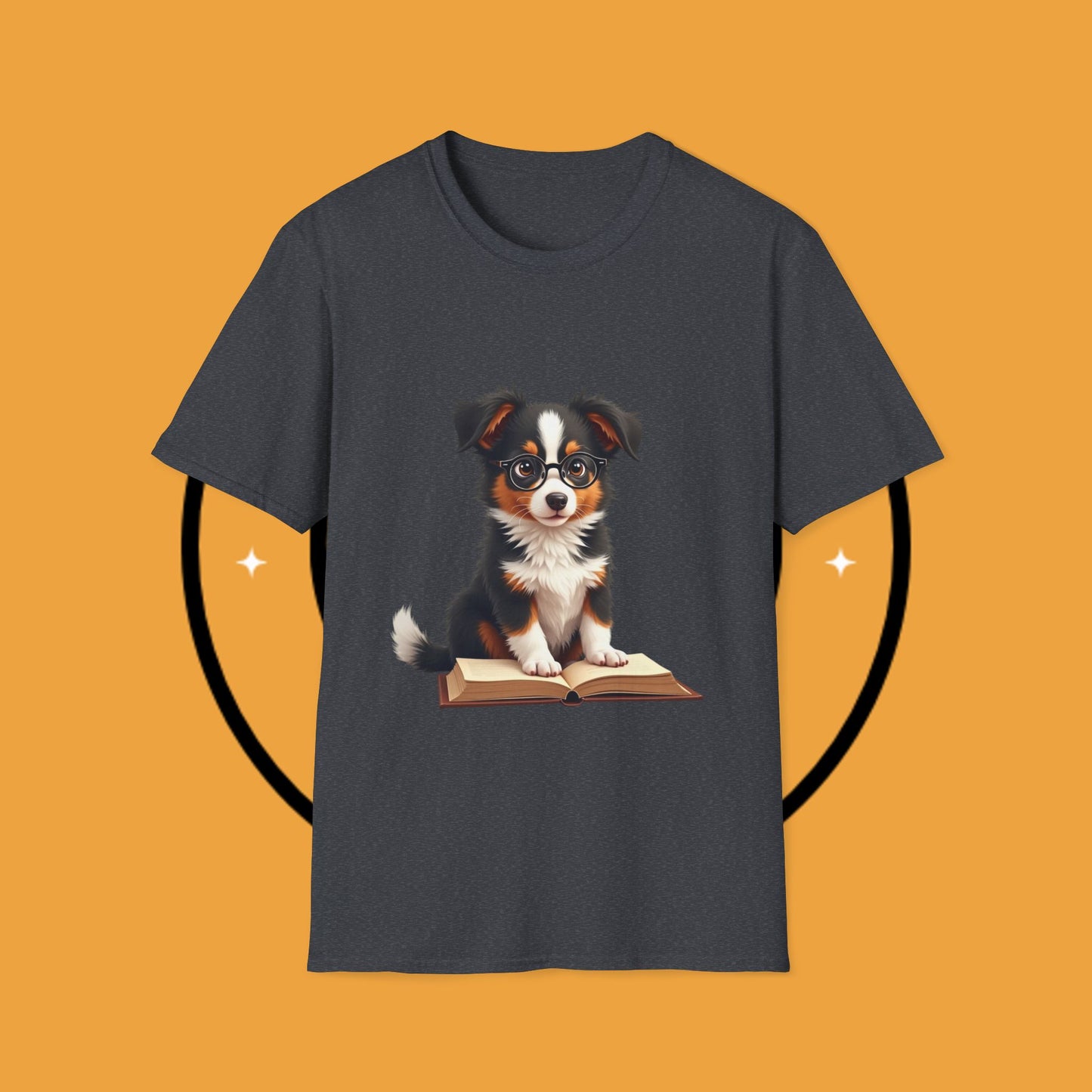 "Professor Puppy - Scholarly Border Collie" - Intellectual Dog T-Shirt - Smart Puppy with Glasses T-Shirt - Scholarly Dog Reading Book Tee | Educational Pet Lover Gift