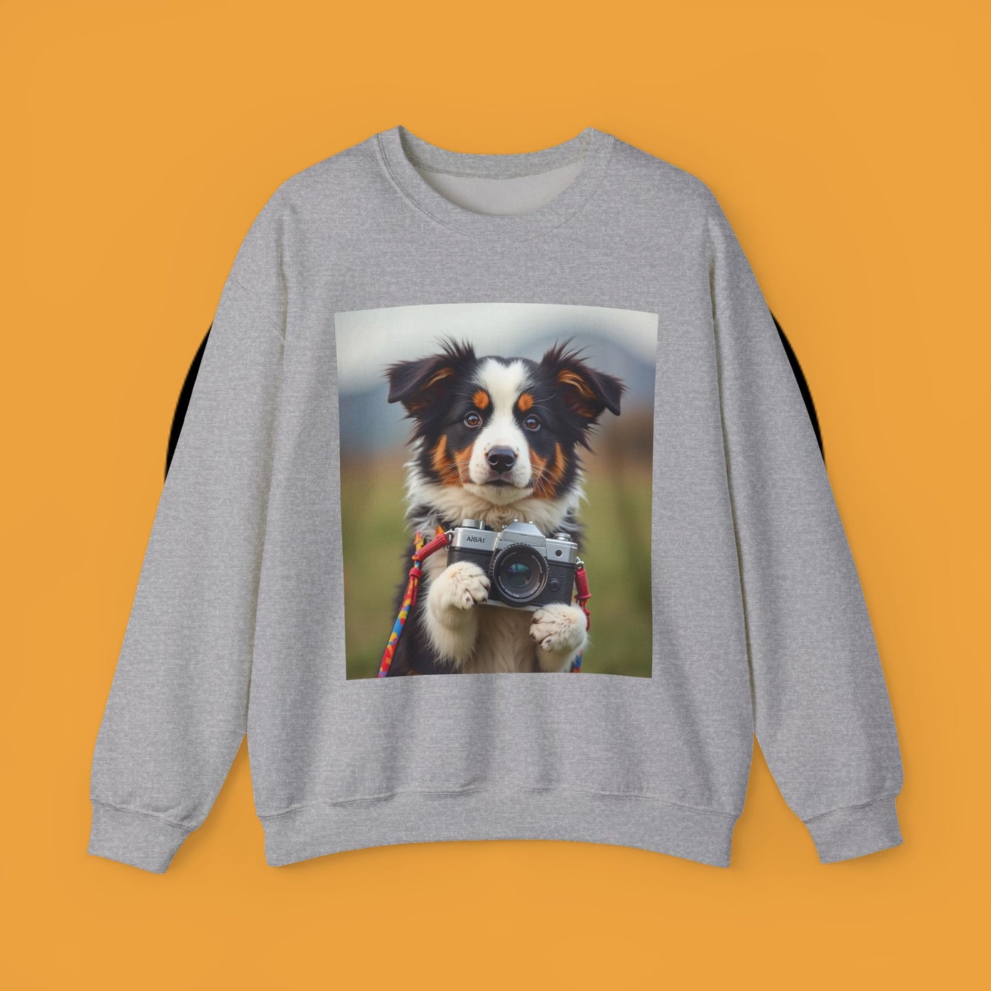 Photographer Dog Crewneck Sweatshirt - Cute Puppy with Vintage Camera Design | Photography Lover Gift
