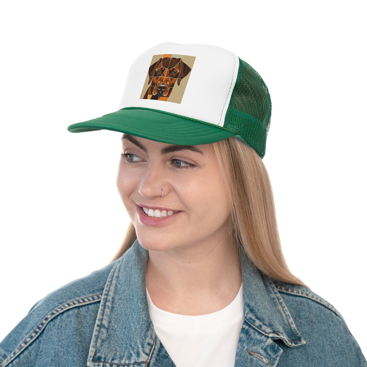 Geometric Dog Trucker Cap - Modern Low Poly Art Design - Unisex Minimalist Cap