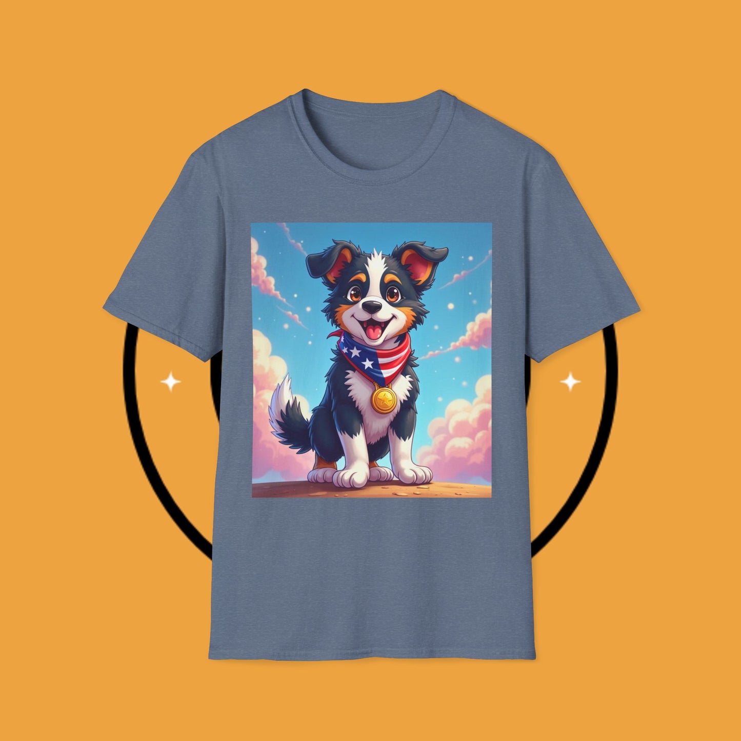 "All-American Champion Puppy" - Patriotic Hero Dog T-Shirt - Patriotic Puppy Dog T-Shirt - American Flag Bandana Champion Dog Tee | USA Pride Pet Lover Gift