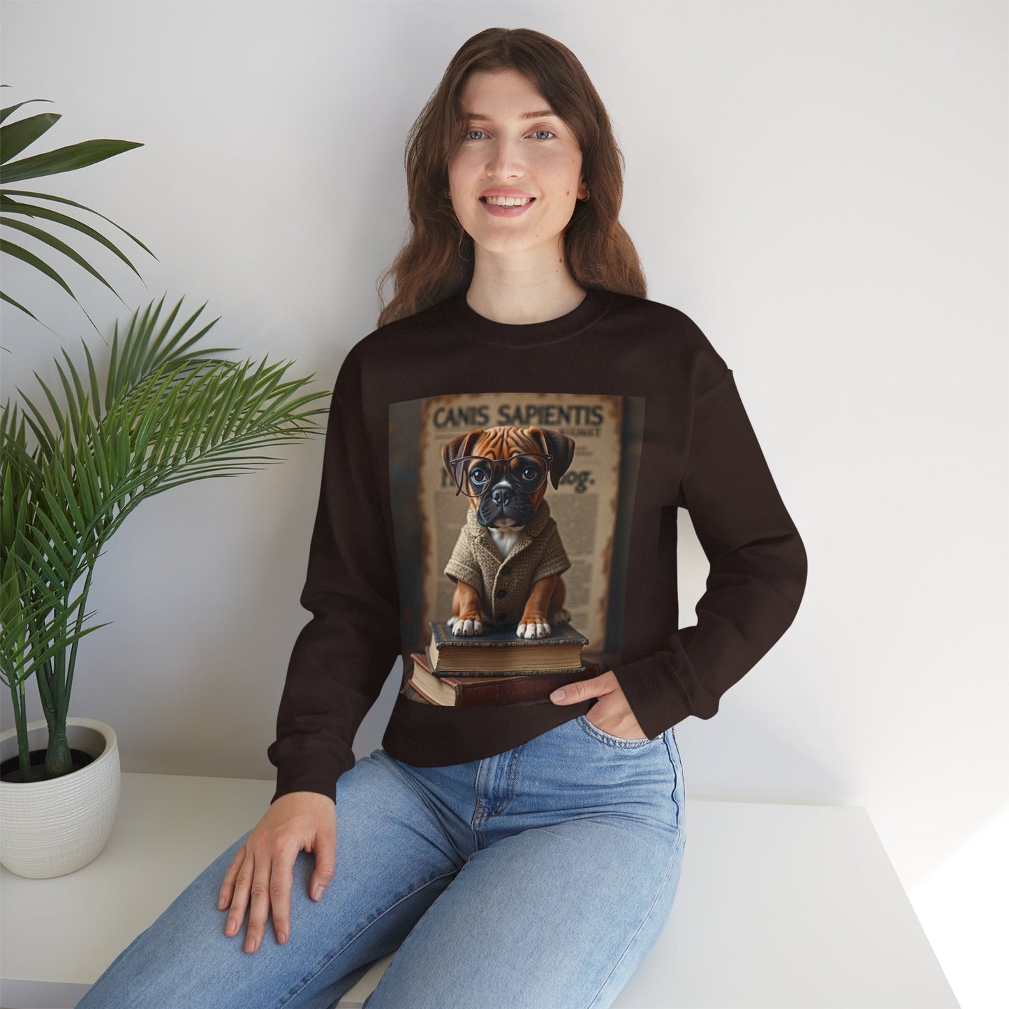 Professor Puppy Glasses Crewneck Sweatshirt - Scholarly Dog Design - Academic Pet Lover Gift