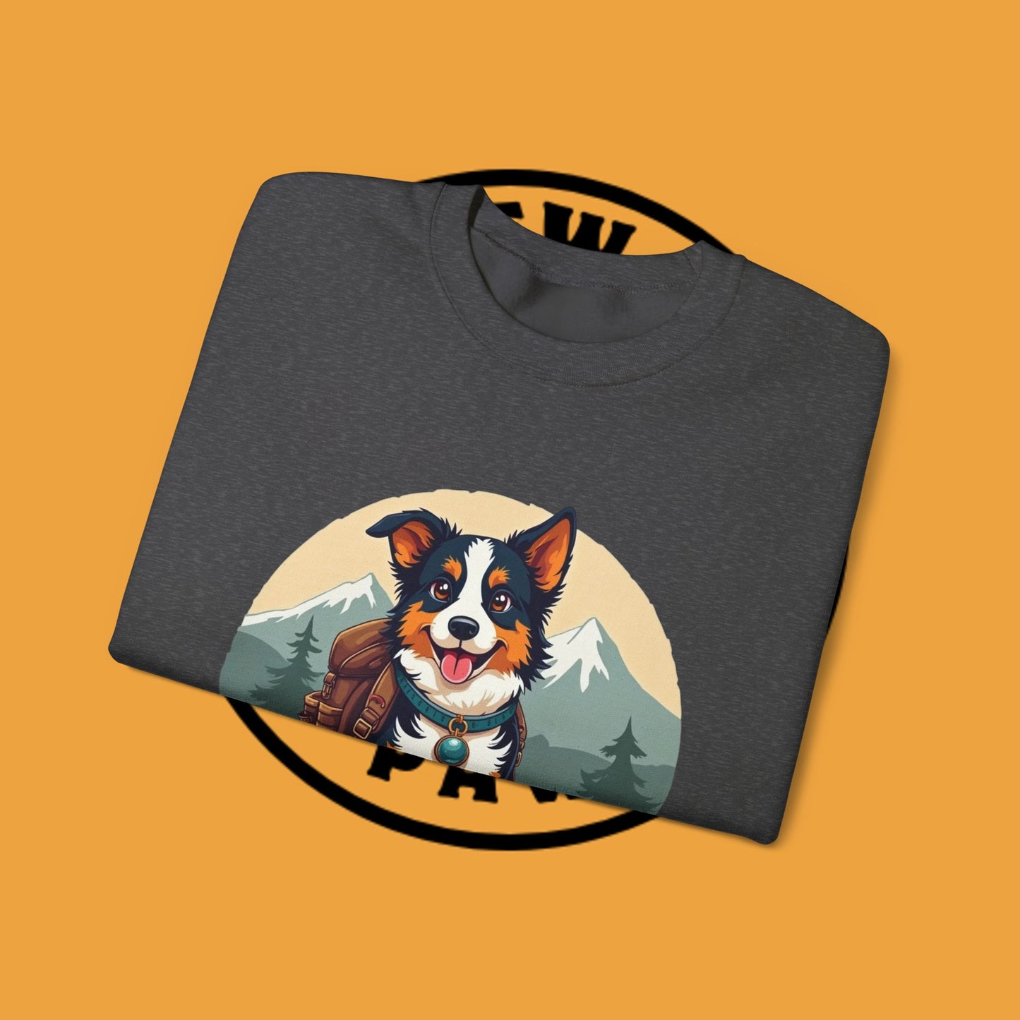 Adventure Dog Hiking Crewneck Sweatshirt - Mountain Explorer Border Collie Design | Outdoor Lover Gift
