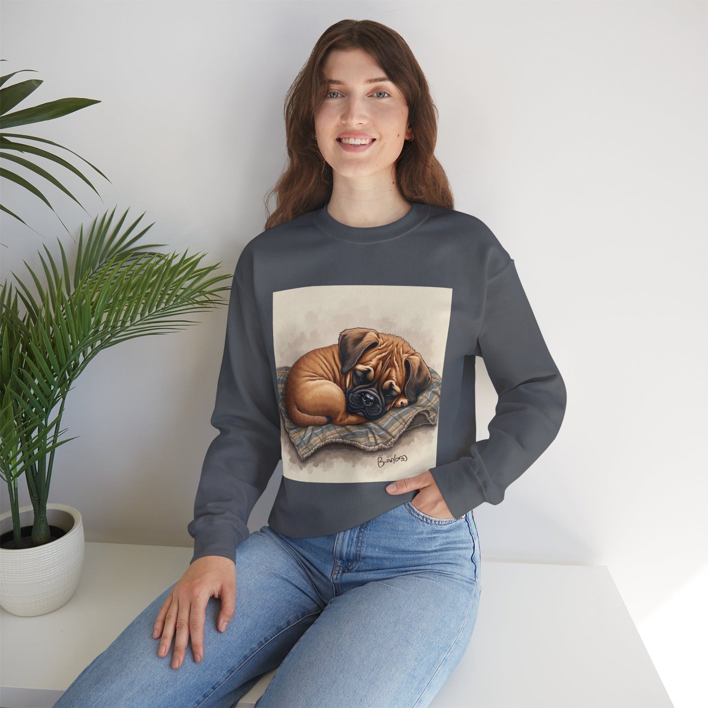 Sleeping Boxer Puppy Crewneck Sweatshirt - Cozy Dog Art Design - Comfort Wear for Pet Lovers