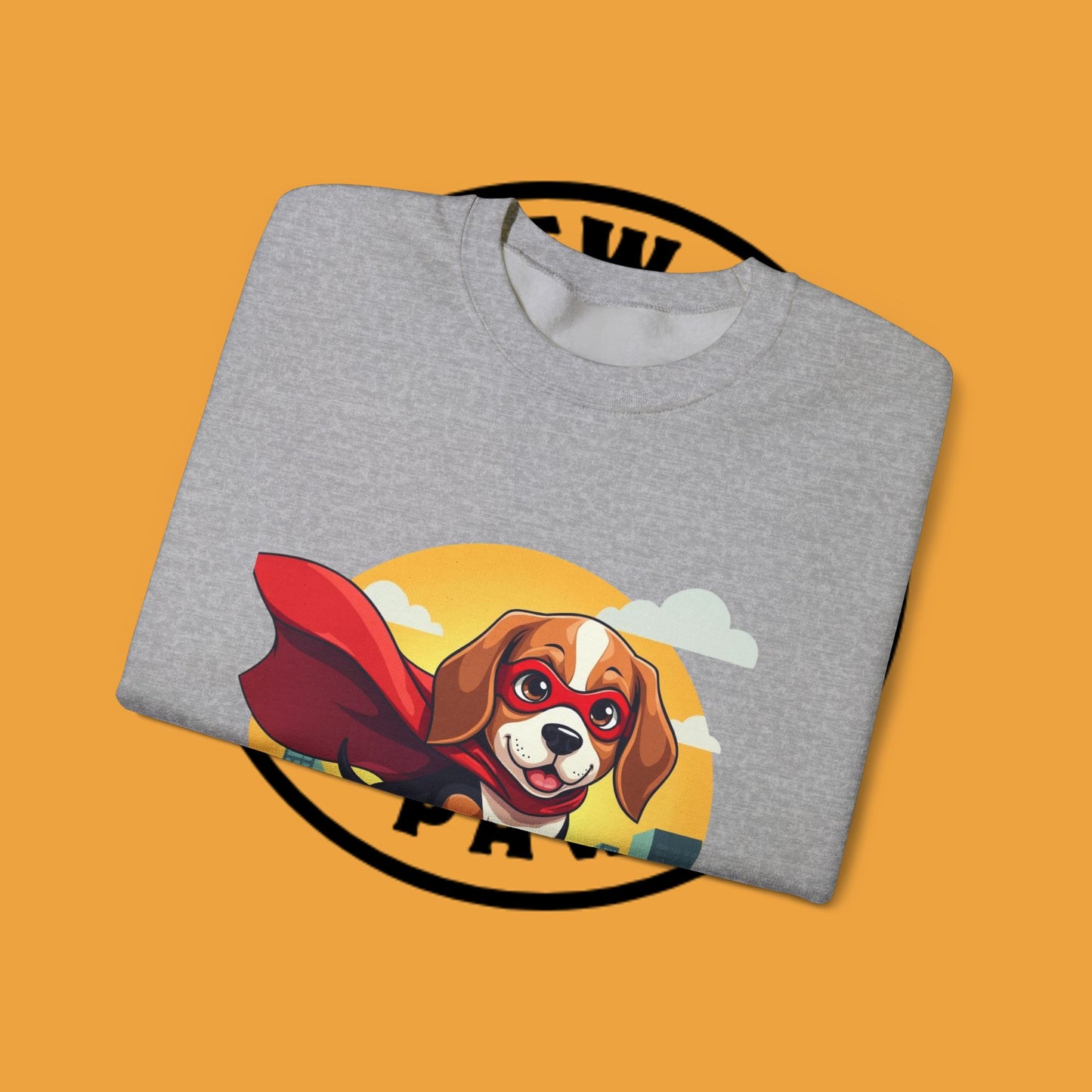 Superhero Dog Crewneck Sweatshirt - Flying Beagle Design with Red Cape and Mask