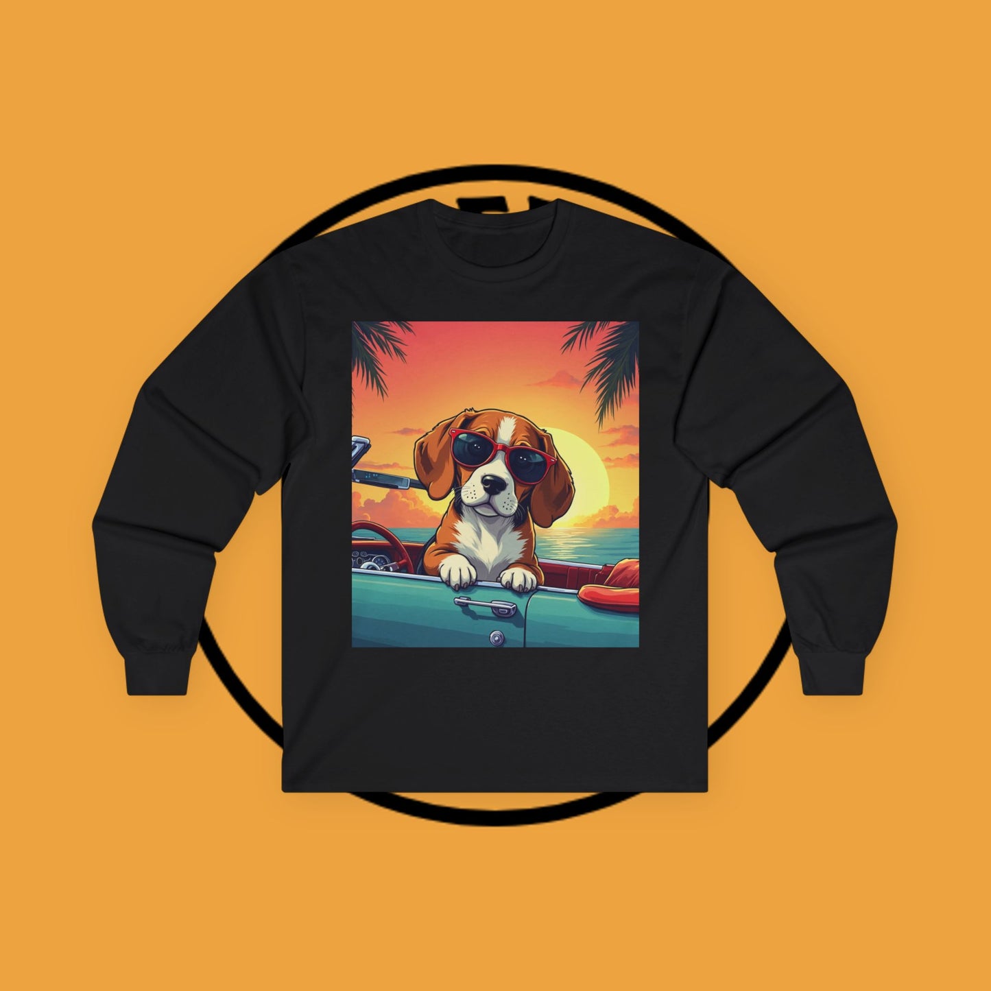 Cool Beagle Dog Sunglasses Vintage Car Long Sleeve Beach Tee