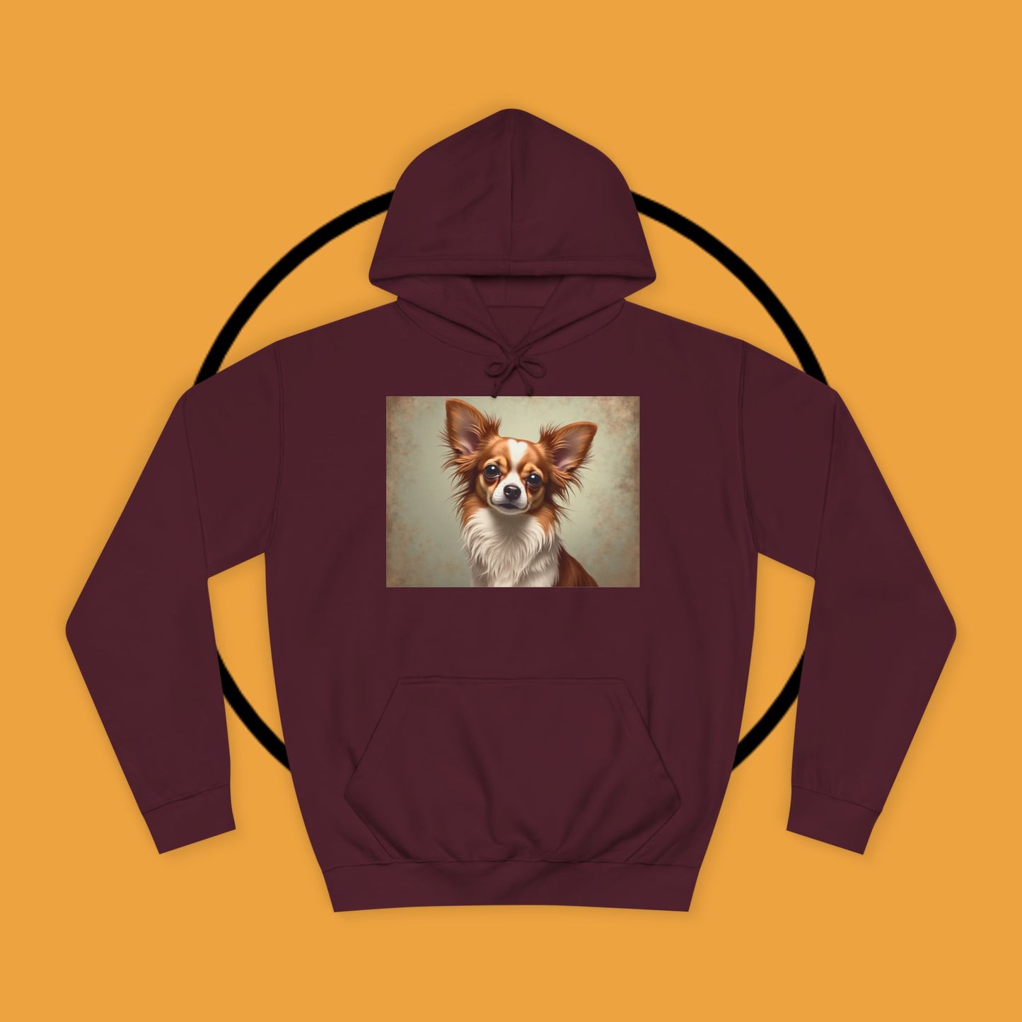 "Long Haired Chihuahua Portrait Hoodie | Elegant Pet Art | Classic Dog Painting Style | Beautiful Chihuahua Gift"