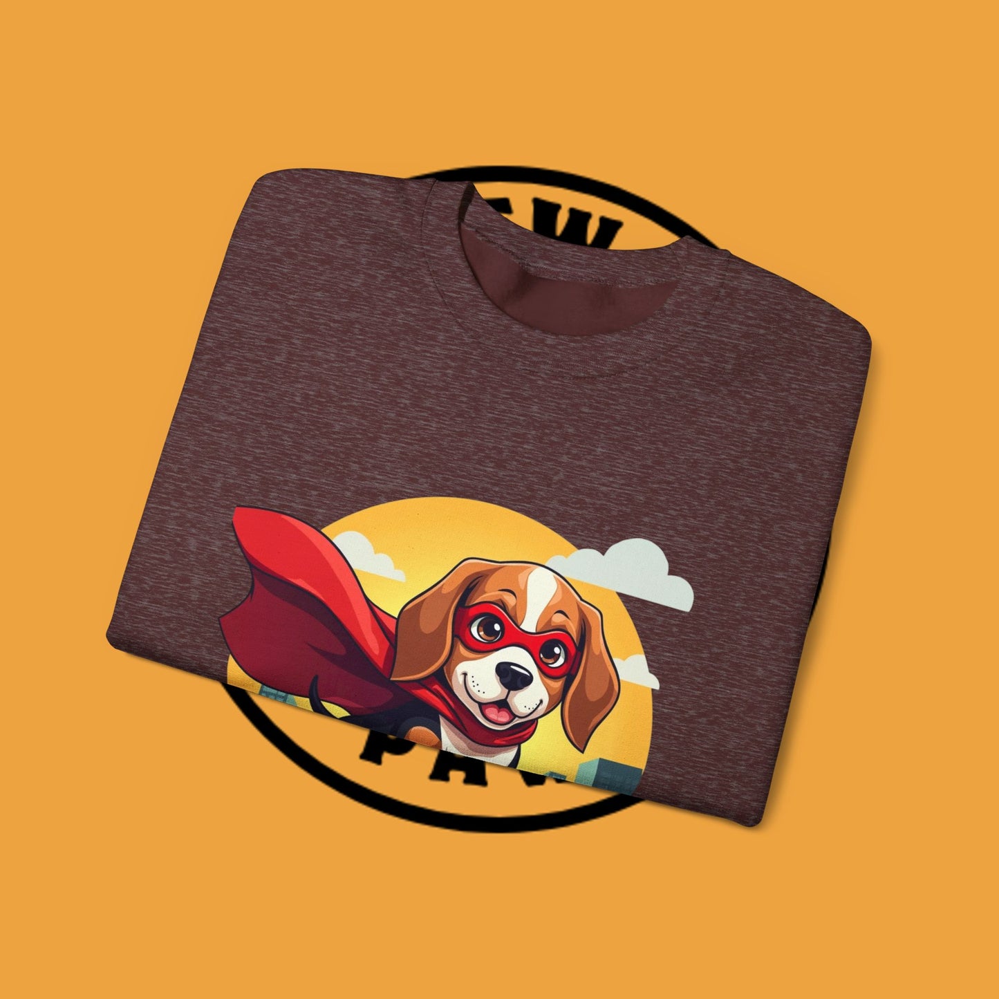 Superhero Dog Crewneck Sweatshirt - Flying Beagle Design with Red Cape and Mask