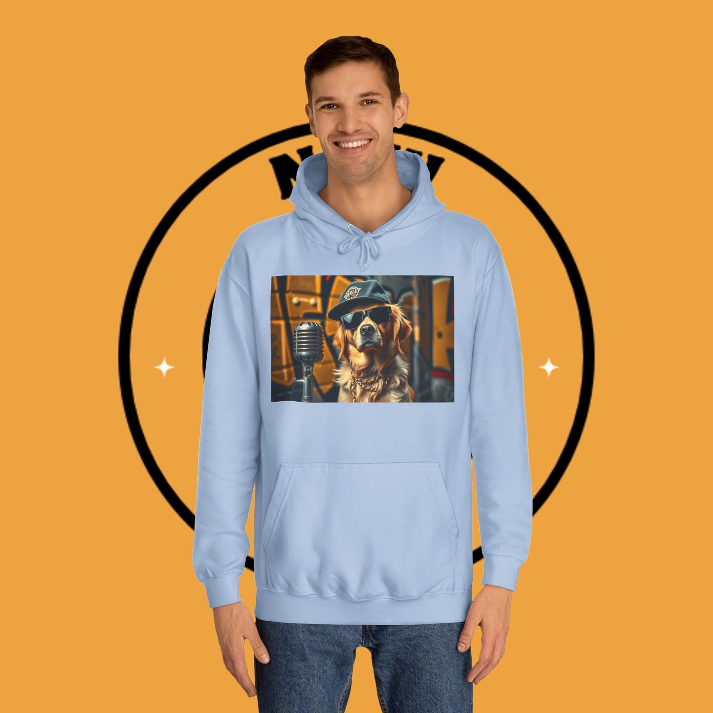 Hip Hop Hound - Cool Dog Rapper with Microphone - Rapper Dog Hoodie: Street Style Icon with Retro Vibes - Unisex Hoodie