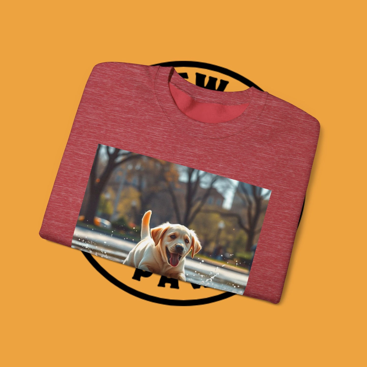 Unisex Dog Lover Crewneck Sweatshirt -Labrador Puppy Running in Water - Happy Dog Splashing in Puddle