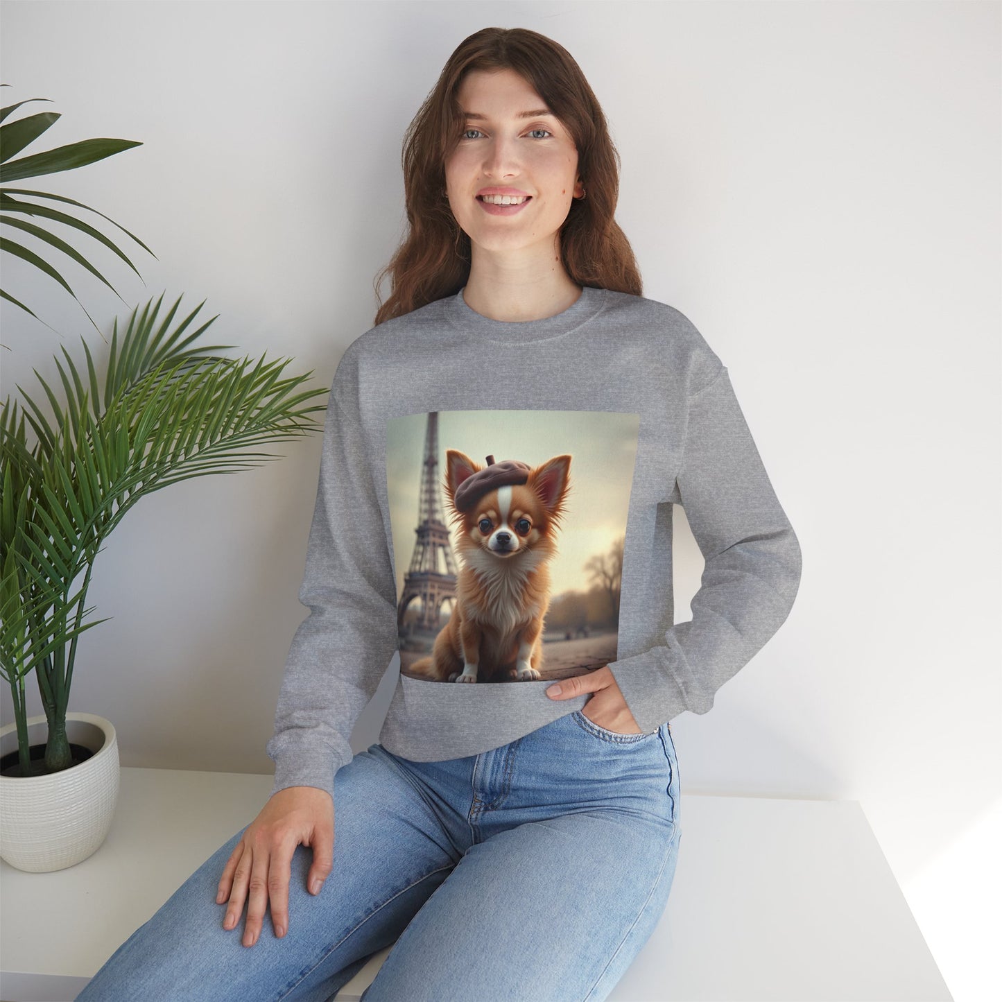 Parisian Chihuahua Beret Sweatshirt | French Dog Eiffel Tower Design | Travel Lover Gift