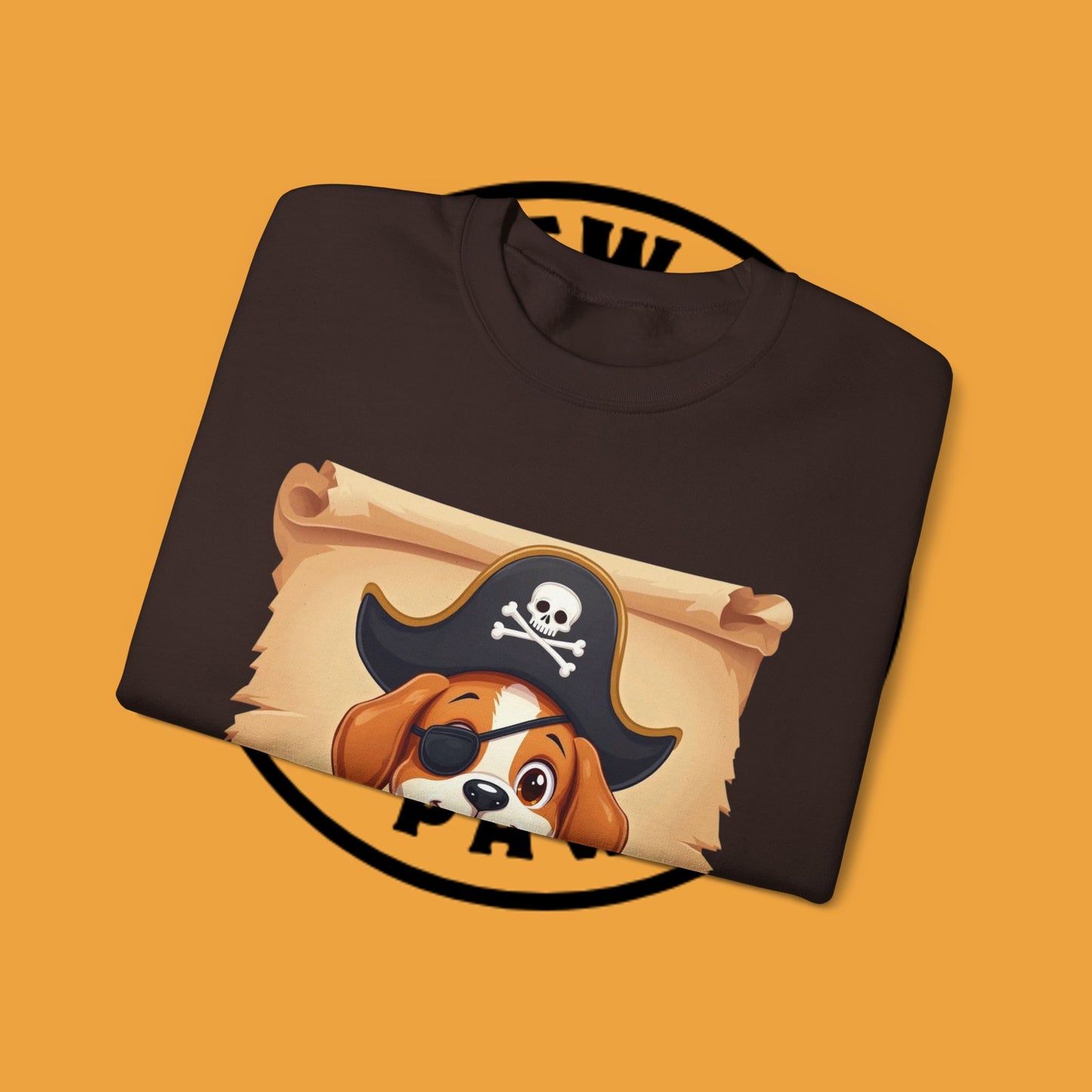 Pirate Dog Crewneck Sweatshirt - Buccaneer Beagle Design with Patch and Hat