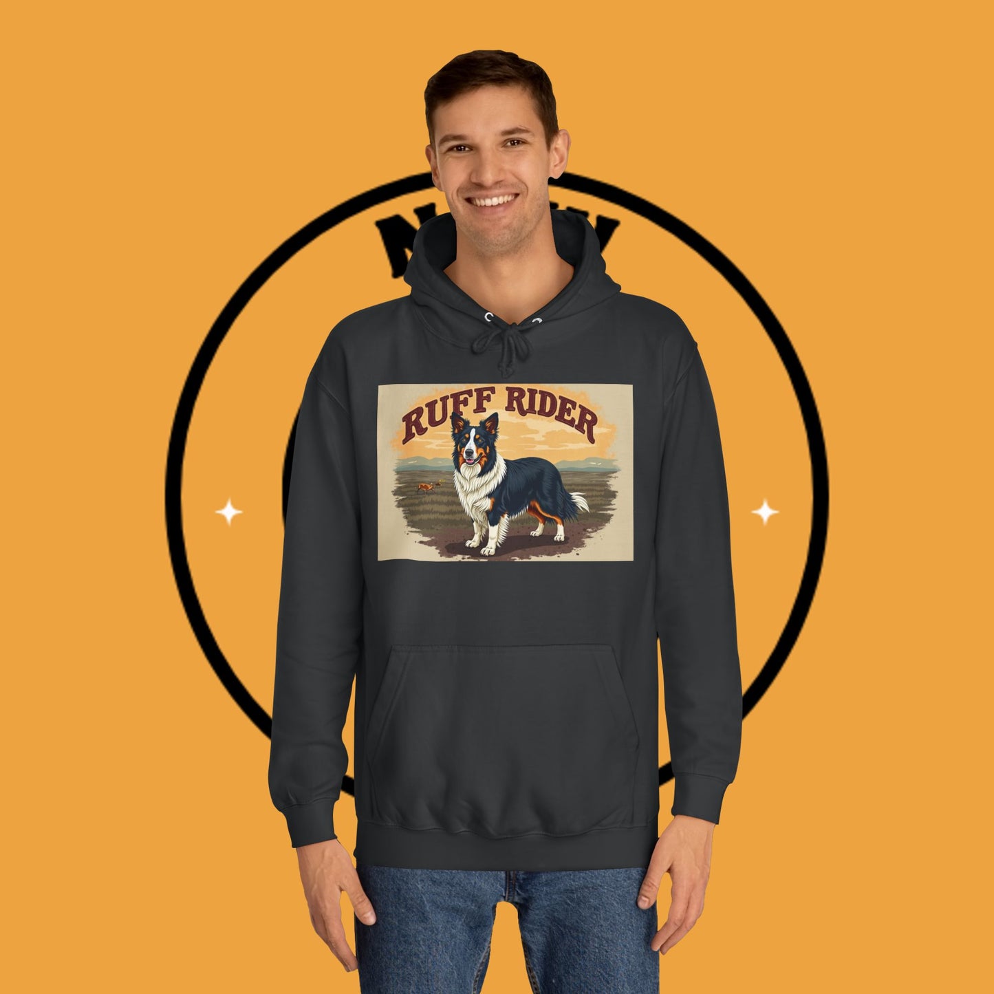 "Ruff Rider Border Collie Hoodie - Vintage Western Dog Lover Sweatshirt | Premium Quality Comfort Wear"