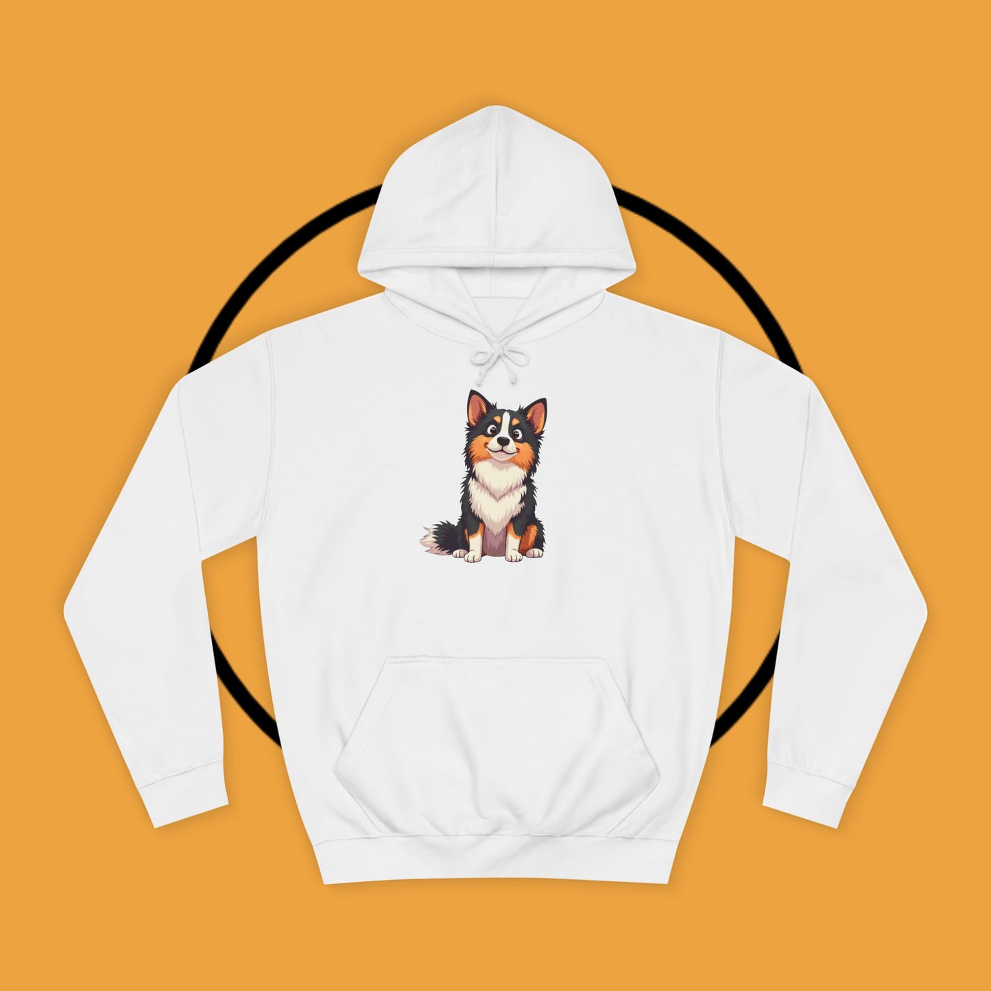 "Cute Tricolor Puppy Hoodie - Adorable Cartoon Dog Design | Kawaii Animal Streetwear for Dog Lovers"
