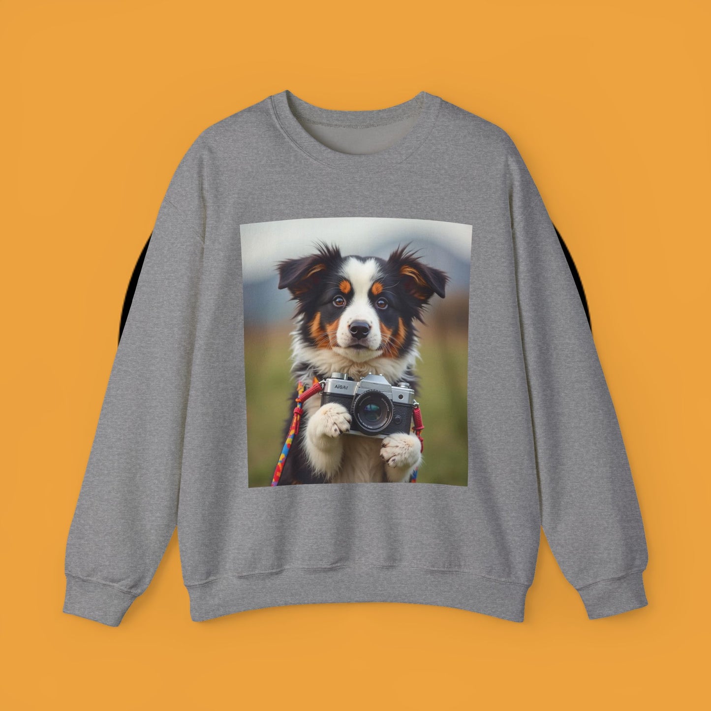 Photographer Dog Crewneck Sweatshirt - Cute Puppy with Vintage Camera Design | Photography Lover Gift