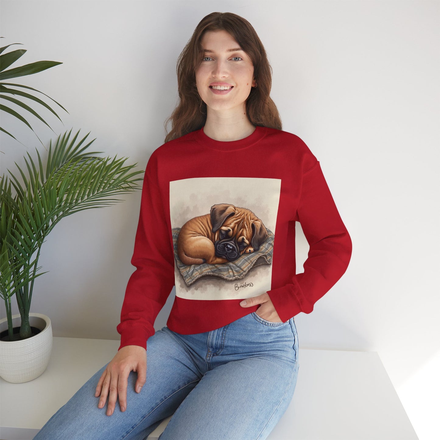 Sleeping Boxer Puppy Crewneck Sweatshirt - Cozy Dog Art Design - Comfort Wear for Pet Lovers