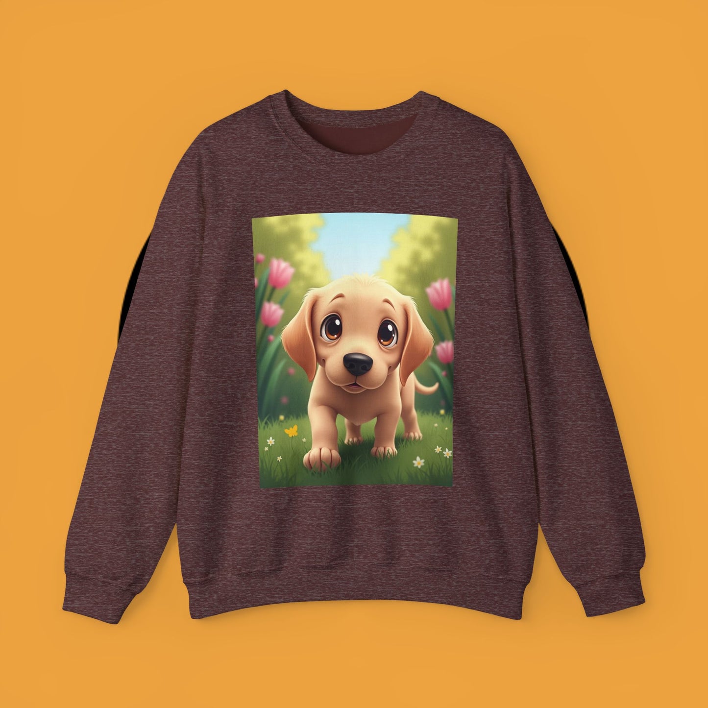 Adorable Golden Retriever Puppy in a Garden with Flowers - Cute Puppy Photo kawaii style