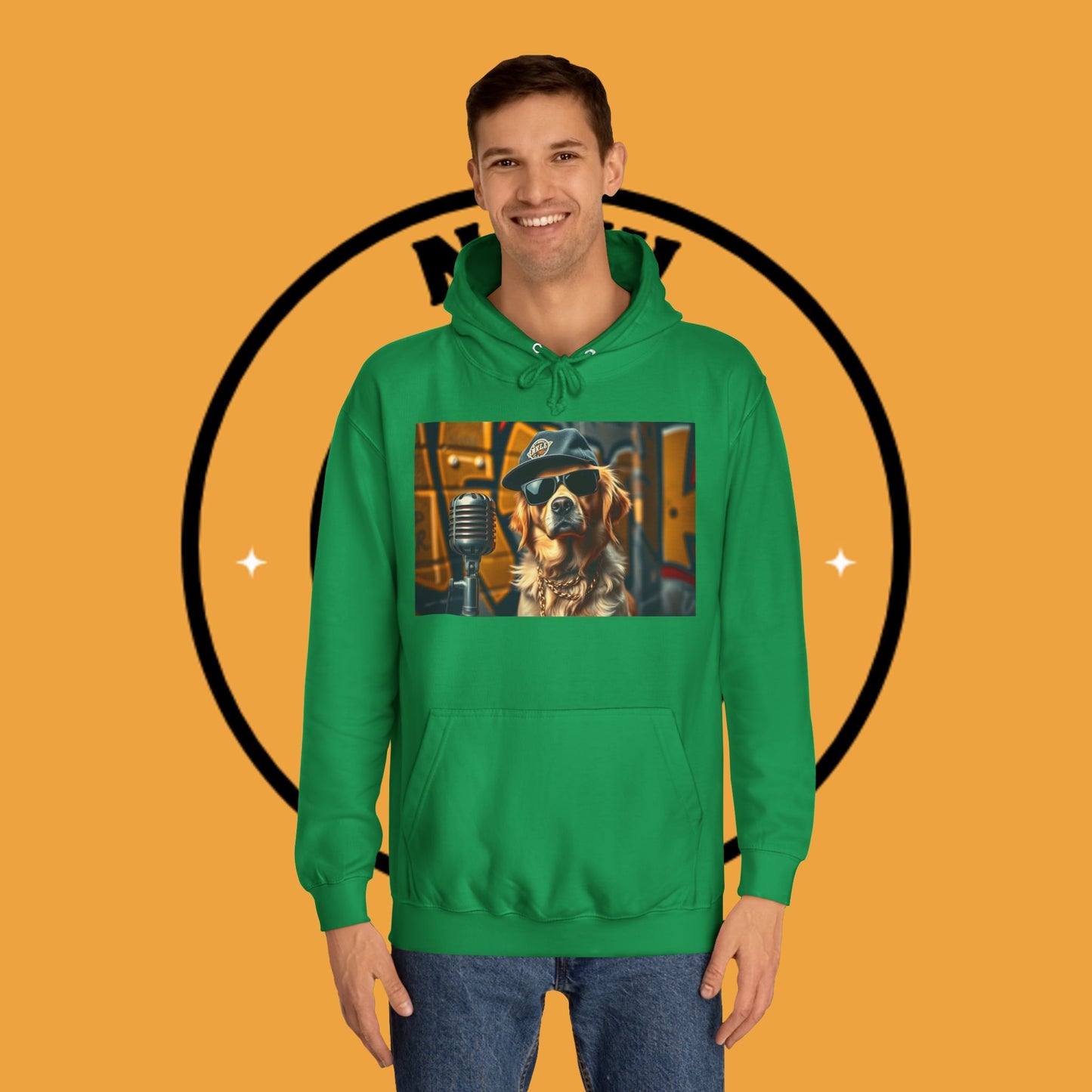 Hip Hop Hound - Cool Dog Rapper with Microphone - Rapper Dog Hoodie: Street Style Icon with Retro Vibes - Unisex Hoodie