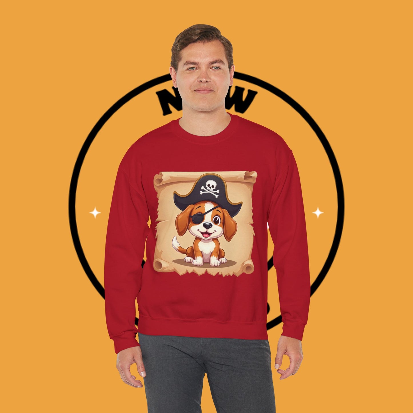 Pirate Dog Crewneck Sweatshirt - Buccaneer Beagle Design with Patch and Hat