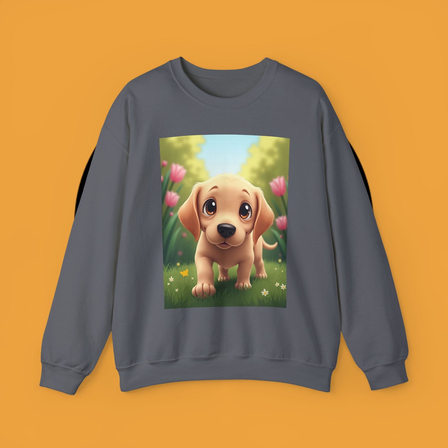 Adorable Golden Retriever Puppy in a Garden with Flowers - Cute Puppy Photo kawaii style