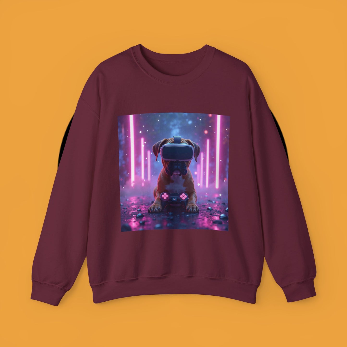 VR Gaming Boxer Dog Crewneck Sweatshirt | Funny Gamer Gift | Virtual Reality Puppy Design