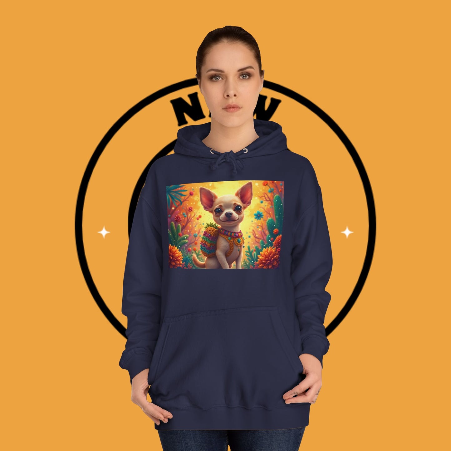 "Mexican Fiesta Chihuahua Hoodie | Day of Dead Dog Art | Colorful Desert Cactus Design | Cinco de Mayo Gift"