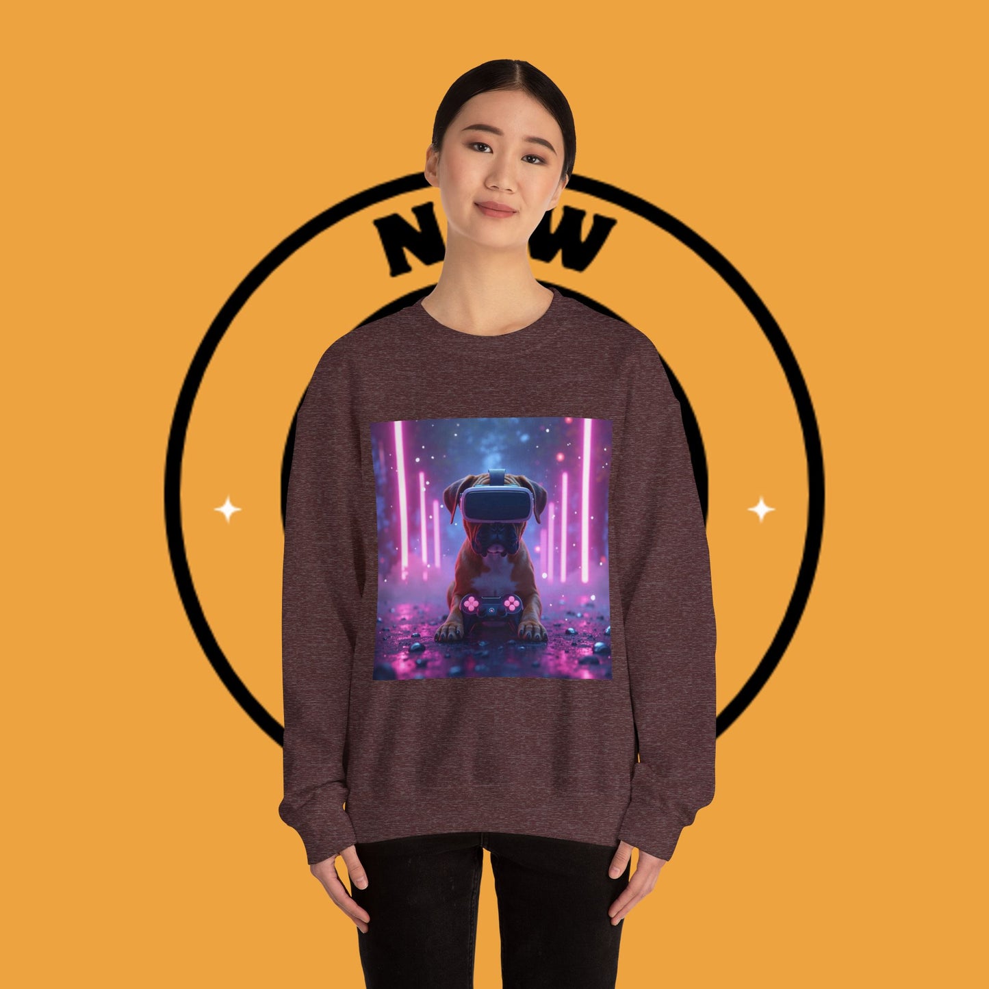 VR Gaming Boxer Dog Crewneck Sweatshirt | Funny Gamer Gift | Virtual Reality Puppy Design