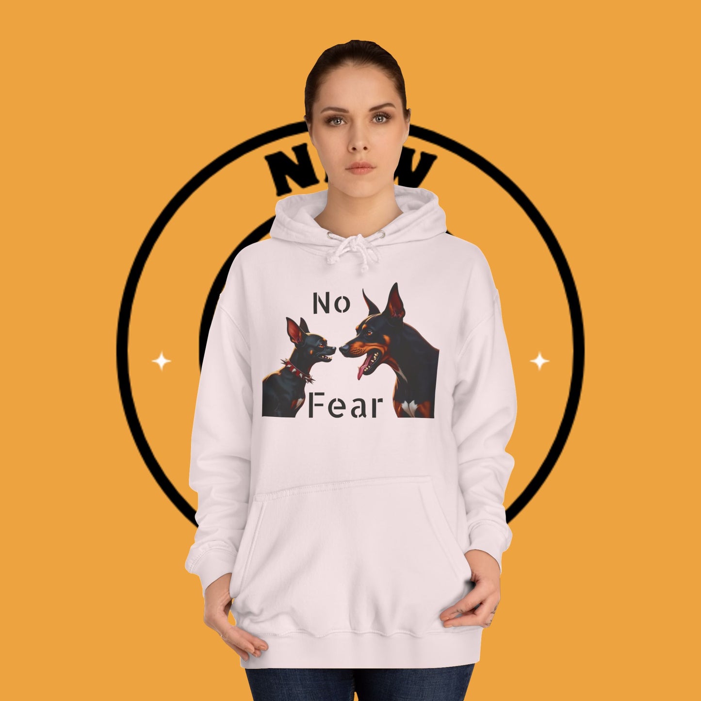 "Fearless Chihuahua vs Doberman Hoodie | Small Dog Big Attitude | David Goliath Pet Art | Brave Little Dog Gift"